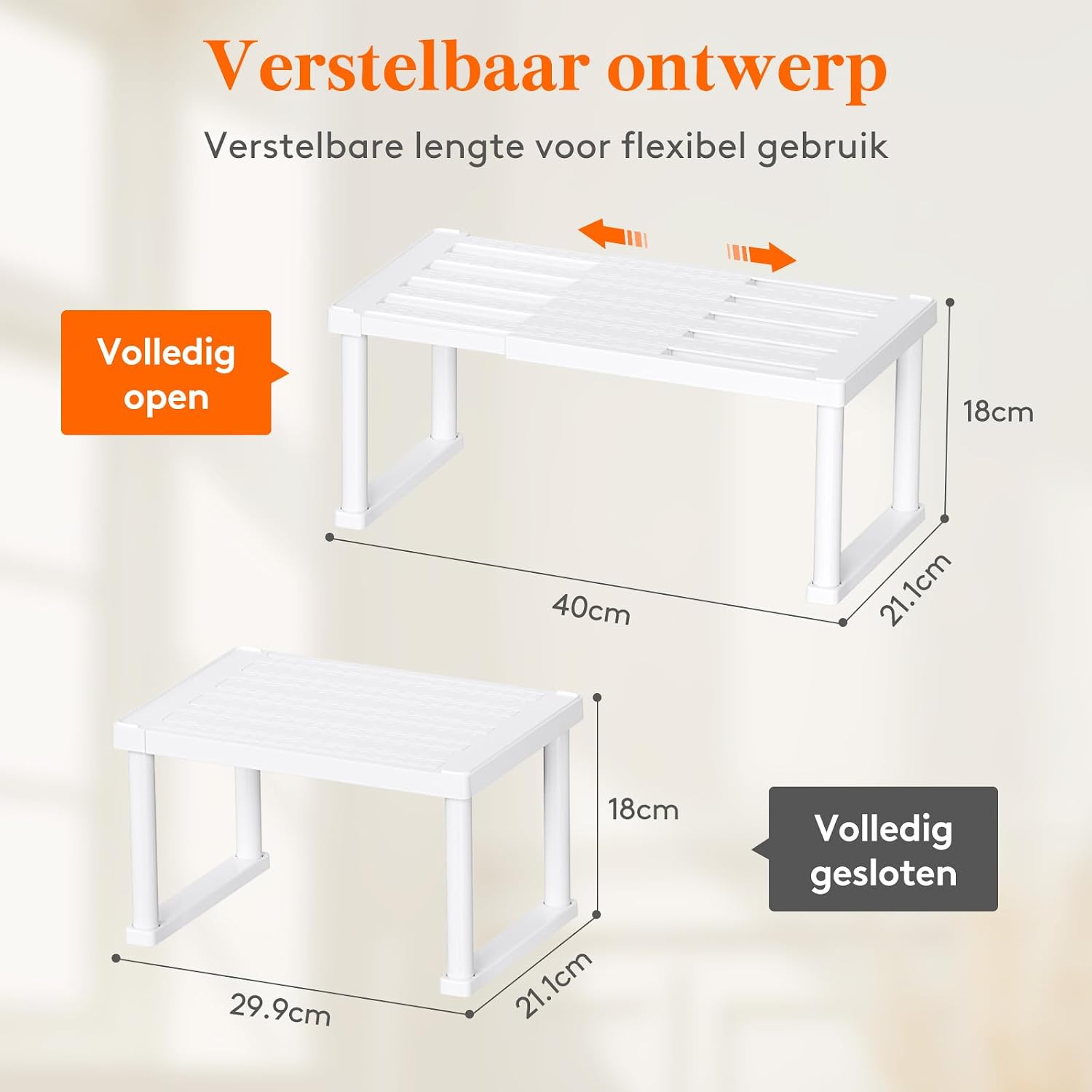Detalle 2 de Lifewit 23205 uitschuifbare kastplank, wit en stapelbaar