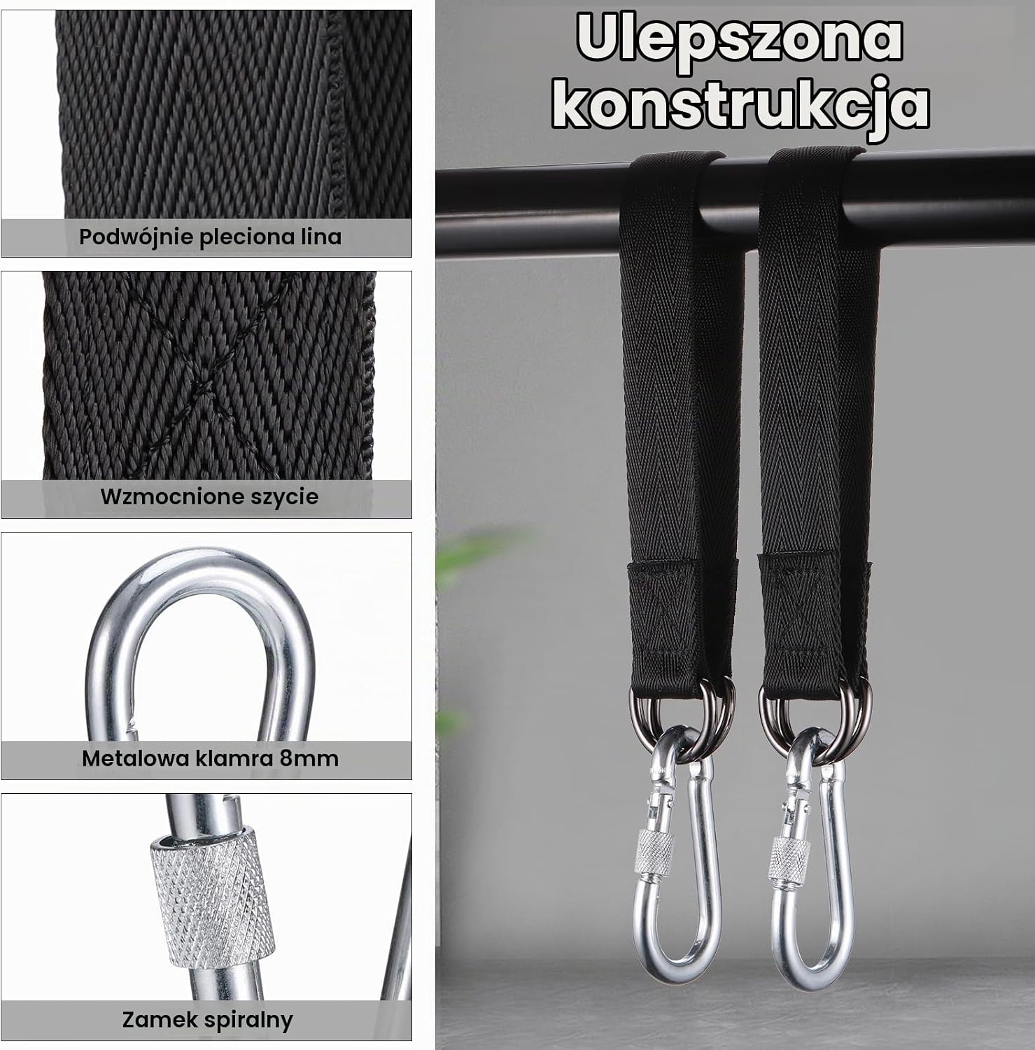 Detalle de JIZZU G009 pasy do huśtawki i hamaka 40 cm z osłonami na drzewa
