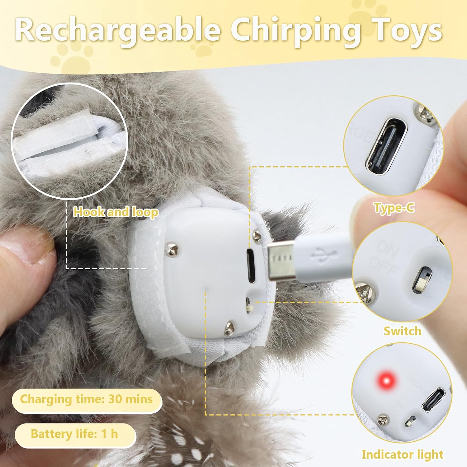 Thumbnail 3 de UKONWIT Flappy Bird Cat Toy: Interactive Chirping Bird with Catnip (Rechargeable, Ground Play)