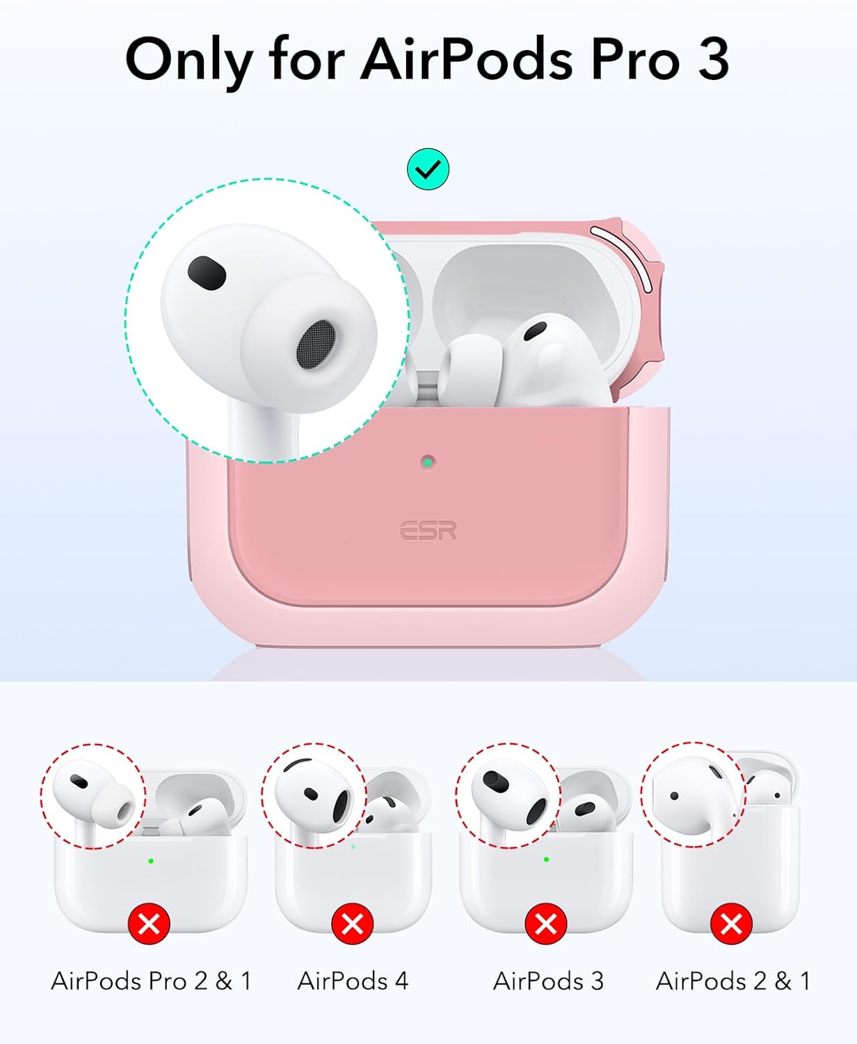 Thumbnail 1 de ESR Coque Rose pour AirPods Pro 3 (2025) – MagSafe, protection hybride et corde de transport