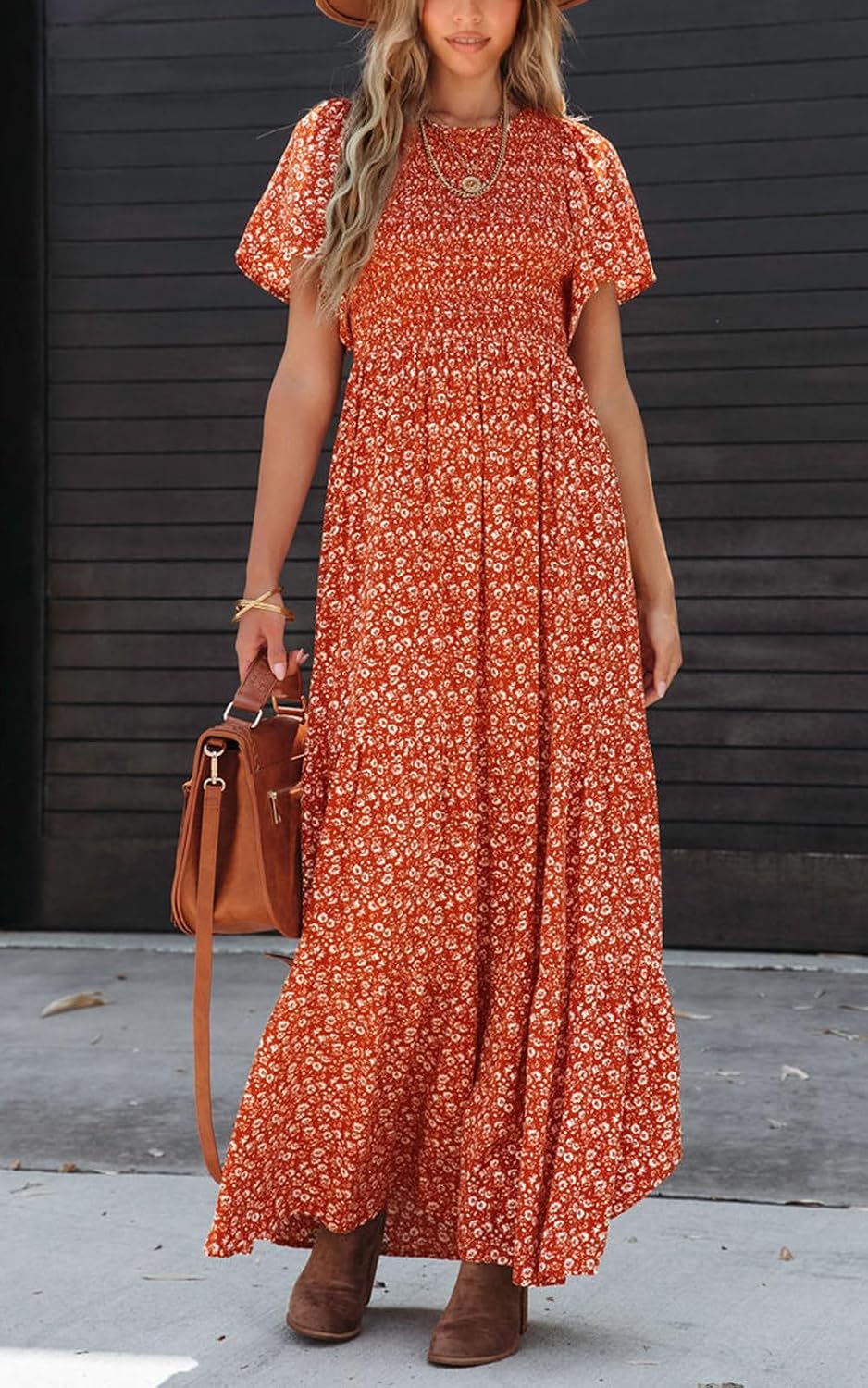 Detalle de PRETTYGARDEN Women's 2026 Summer Flutter Sleeve Floral Maxi Dress
