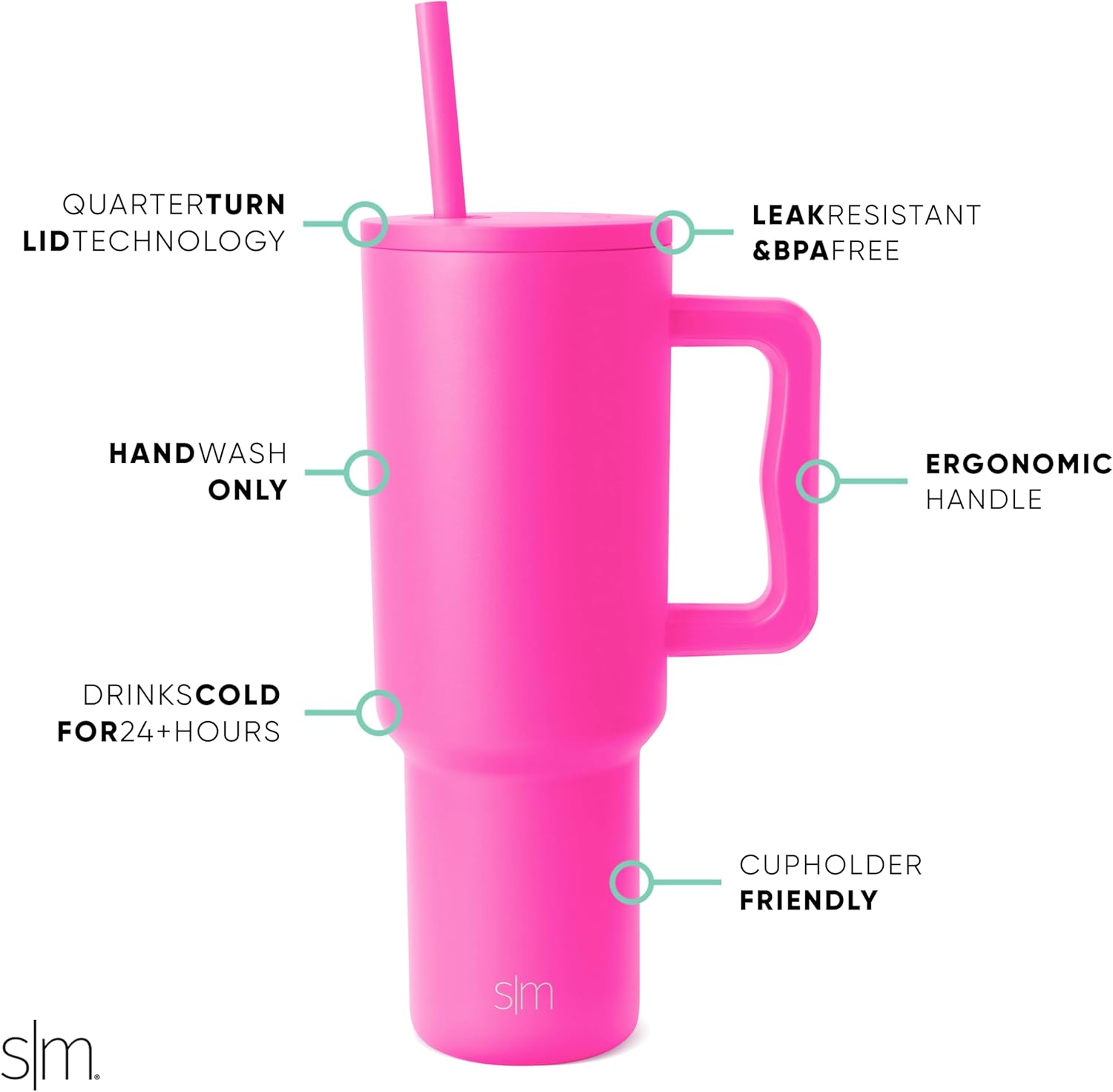Thumbnail 1 de Simple Modern 40 oz Trek Tumbler with Handle and Straw Lid (Raspberry Vibes) — Travel Mug for On-the-Go
