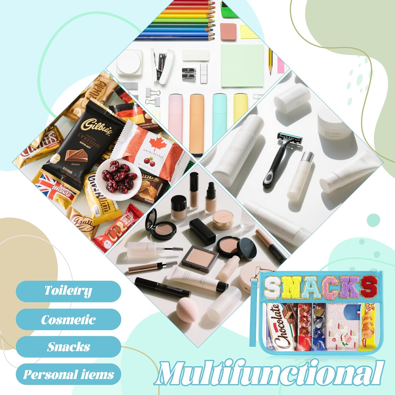 Thumbnail 4 de Buycard Snack Bag for Travel with Chenille Letter Patch – Preppy, Water-Resistant Pouch