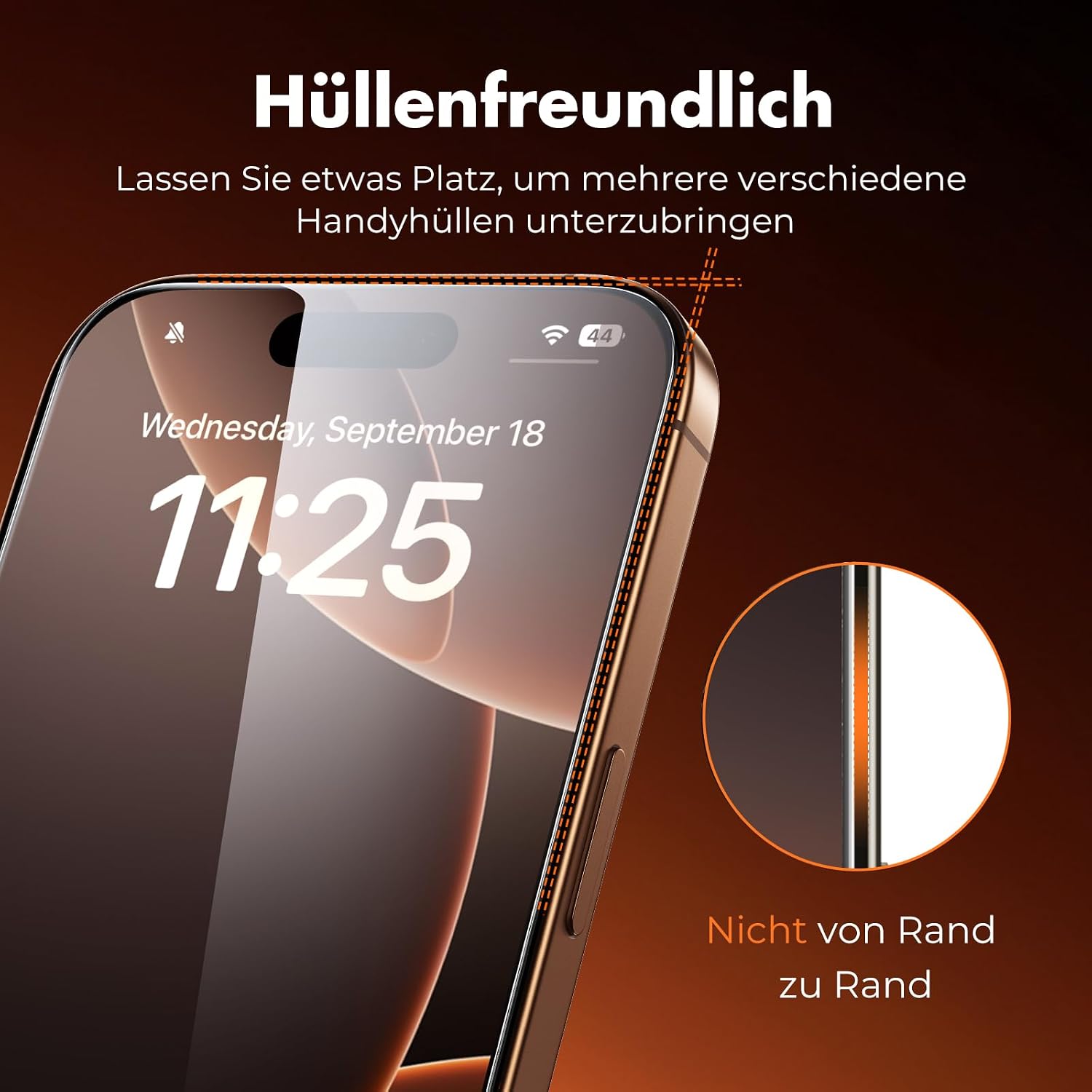 Detalle de UNBREAKcable Bildschirmschutz für iPhone 16 Pro – 3er Pack, bruchsicheres HD-Glas, Vollständiger Schutz
