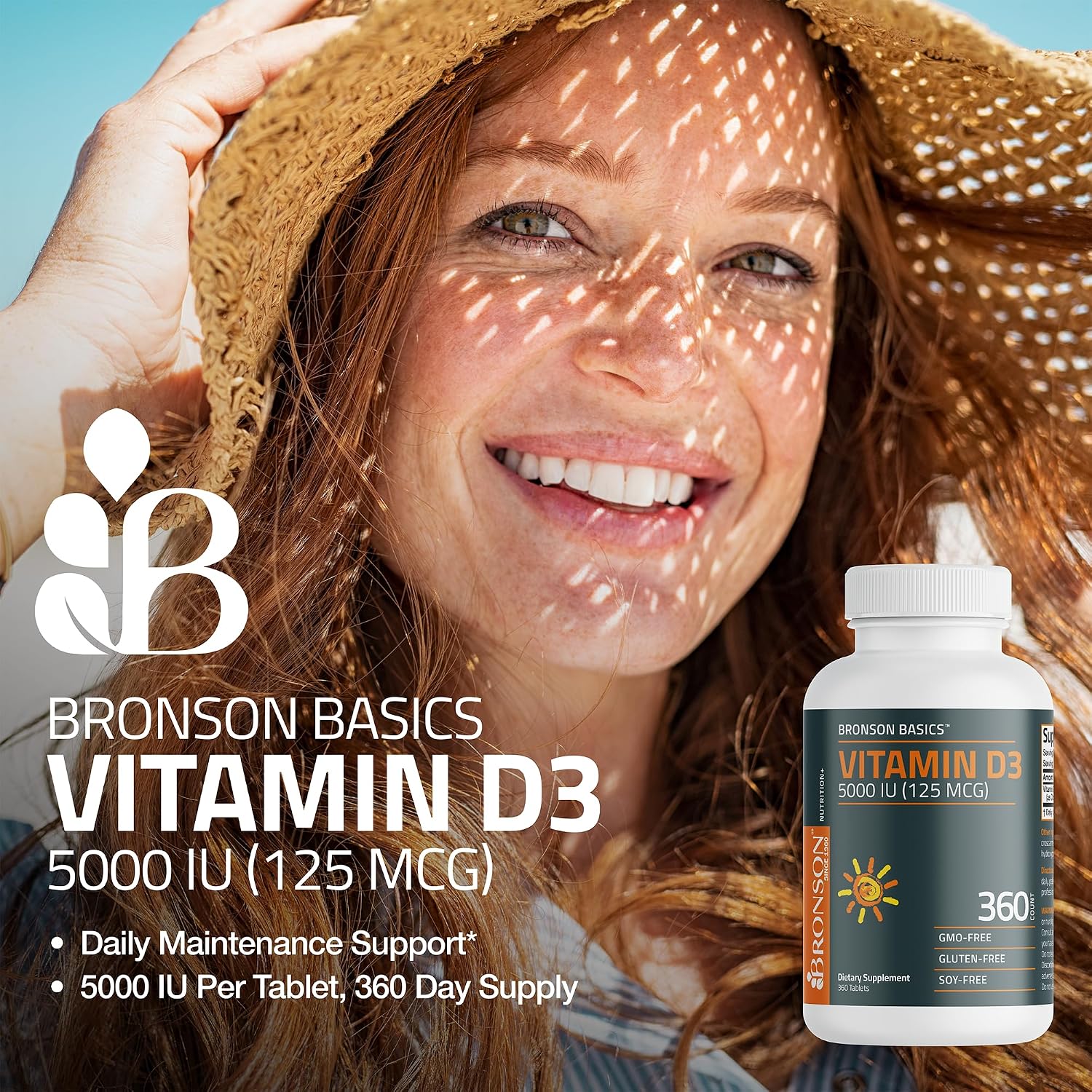 Detalle de Bronson Vitamin D3 5,000 IU Tablets, 360 Count, Non-GMO, Gluten-Free