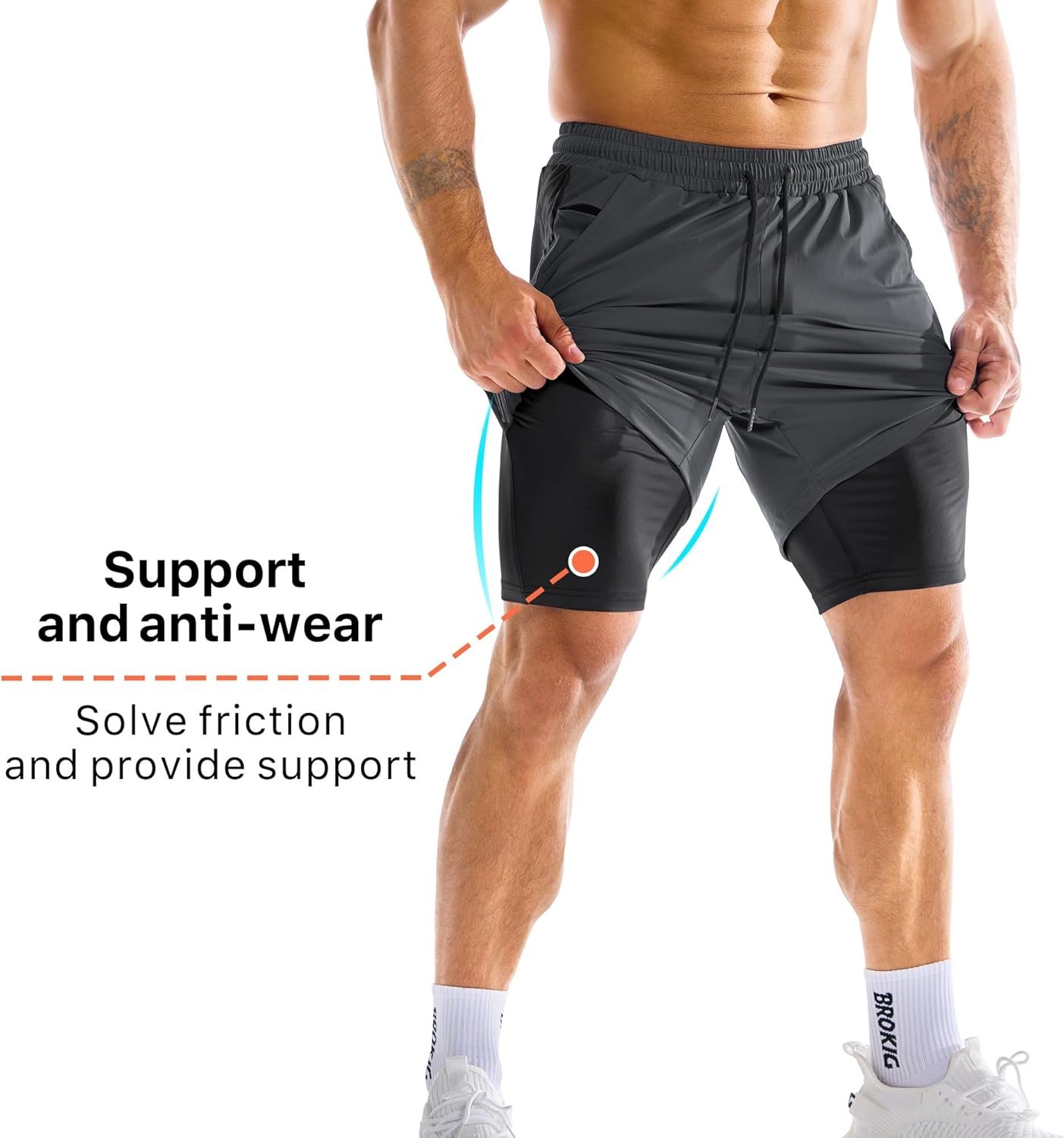 Detalle de BROKIG Men's Gym Shorts with Zip Pocket