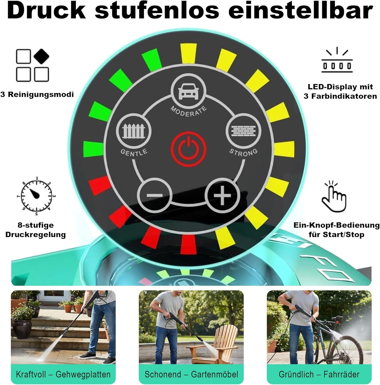 Detalle de Hochdruckreiniger Touchscreen 8-stufiger 200 Bar | 6-in-1-Düse, 60 m²/h, Schaumkanone