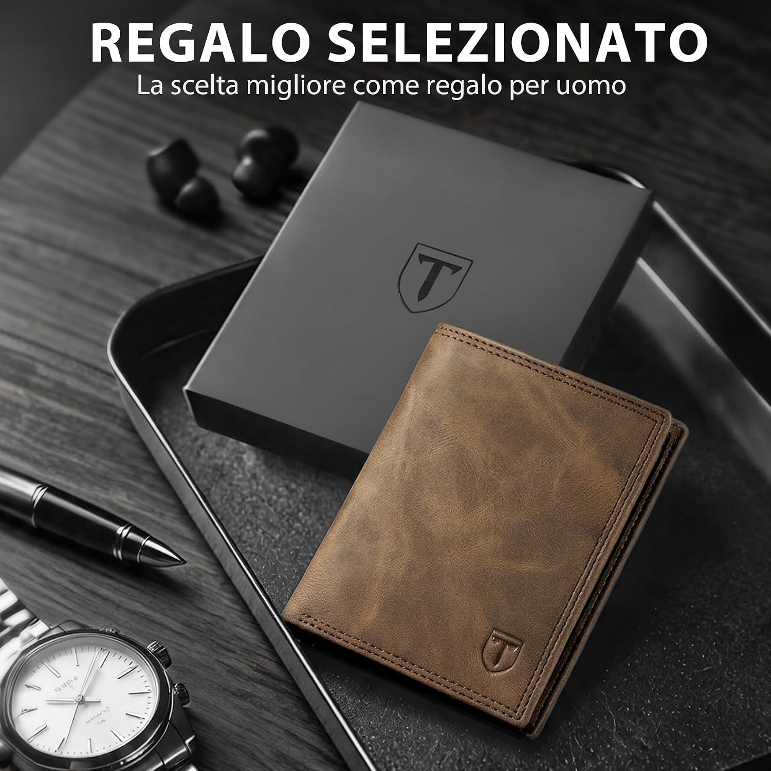 Thumbnail 6 de TENBST portafoglio uomo RFID in pelle con 13 porta carte, finestra ID e portamonete