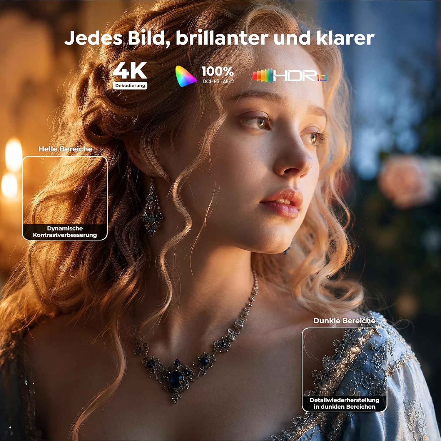 Detalle de Beamer 4K mit VIDAA OS – 2000 ANSI Lumen, Netflix-kompatibel, Dolby Audio und HDR10