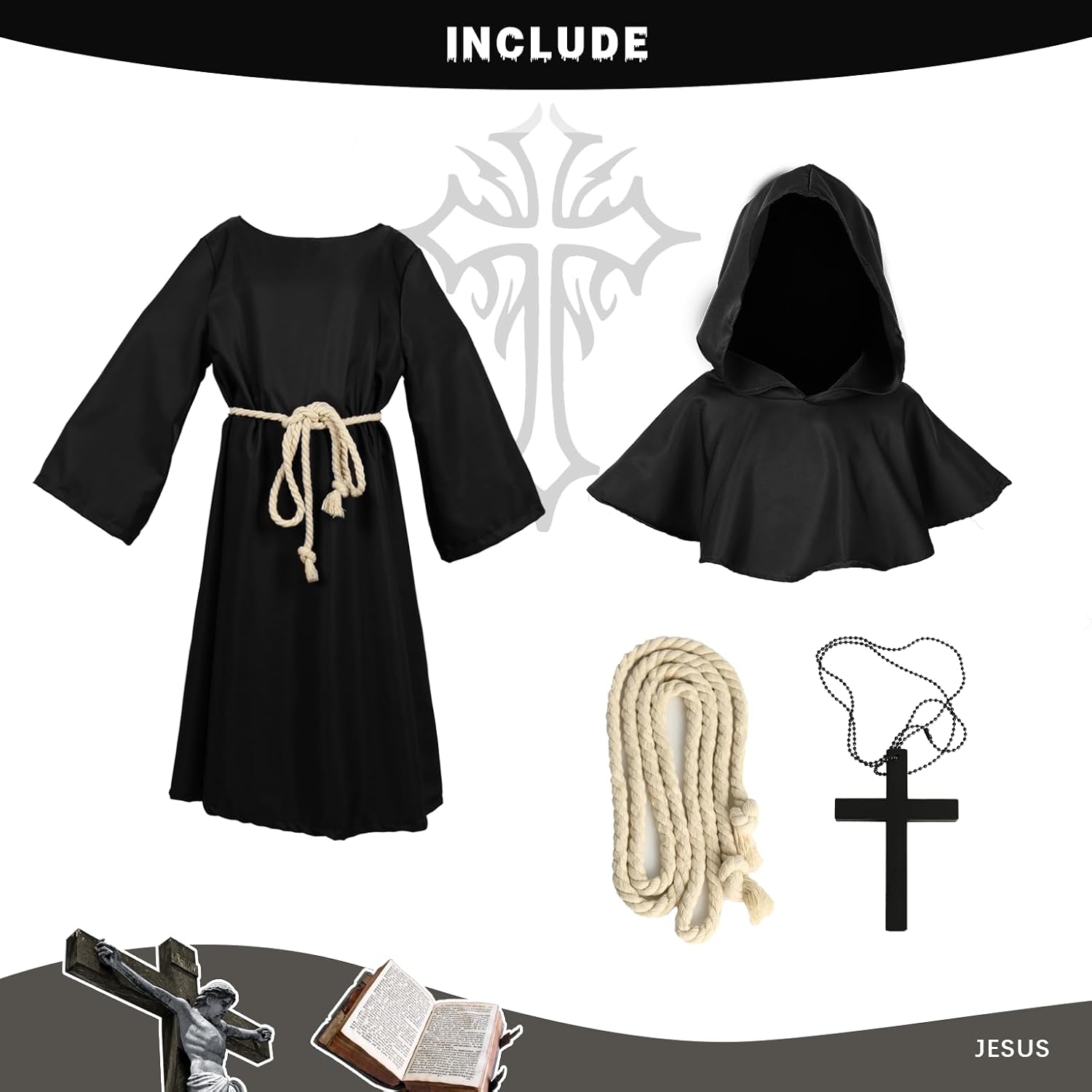 Detalle de VZQI ZQ124US3 Kids' Medieval Monk Robe Costume with Hooded Shawl and Rope Belt