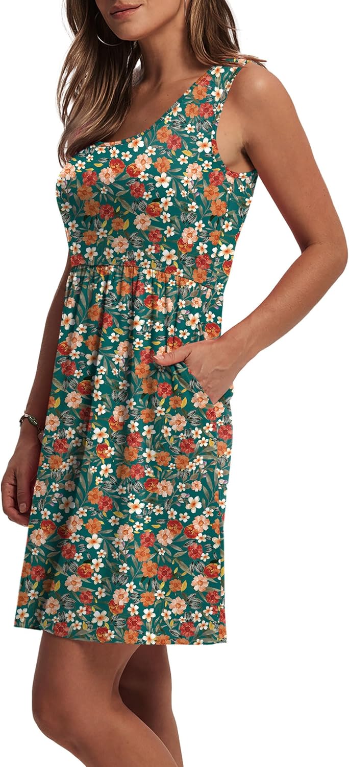 Thumbnail 2 de WIHOLL Women's Summer Dress 2026: A-Line Sleeveless Sundress with Pockets (Floral/Solid)