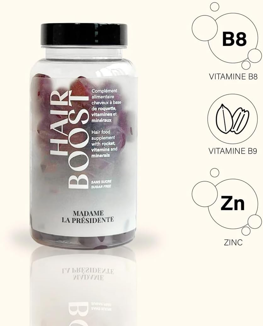 Detalle de Hairboost Madame La Présidente – Compléments alimentaires cheveux en Gummies véganes, 60 unités