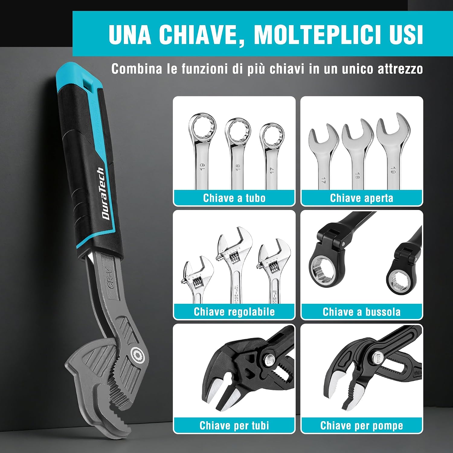 Thumbnail 4 de DURATECH Chiave Multifunzione Regolabile – Set da 2 chiavi auto-regolanti (9-25 mm e 19-41 mm) in acciaio CR-V