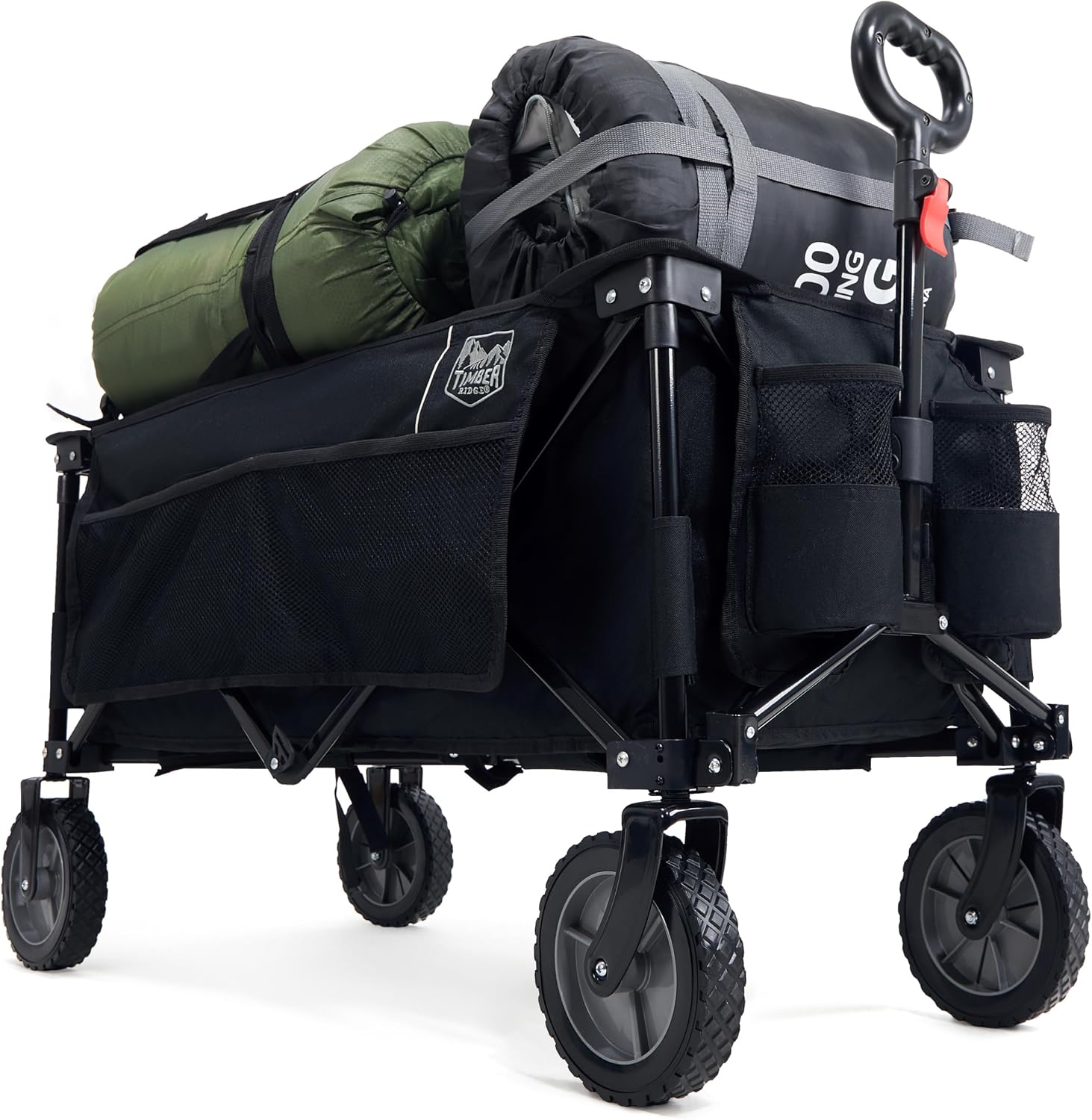 TIMBER RIDGE Festival Trolley on Wheels (200L) folding camping wagon with adjustable handle & cup holder, black
