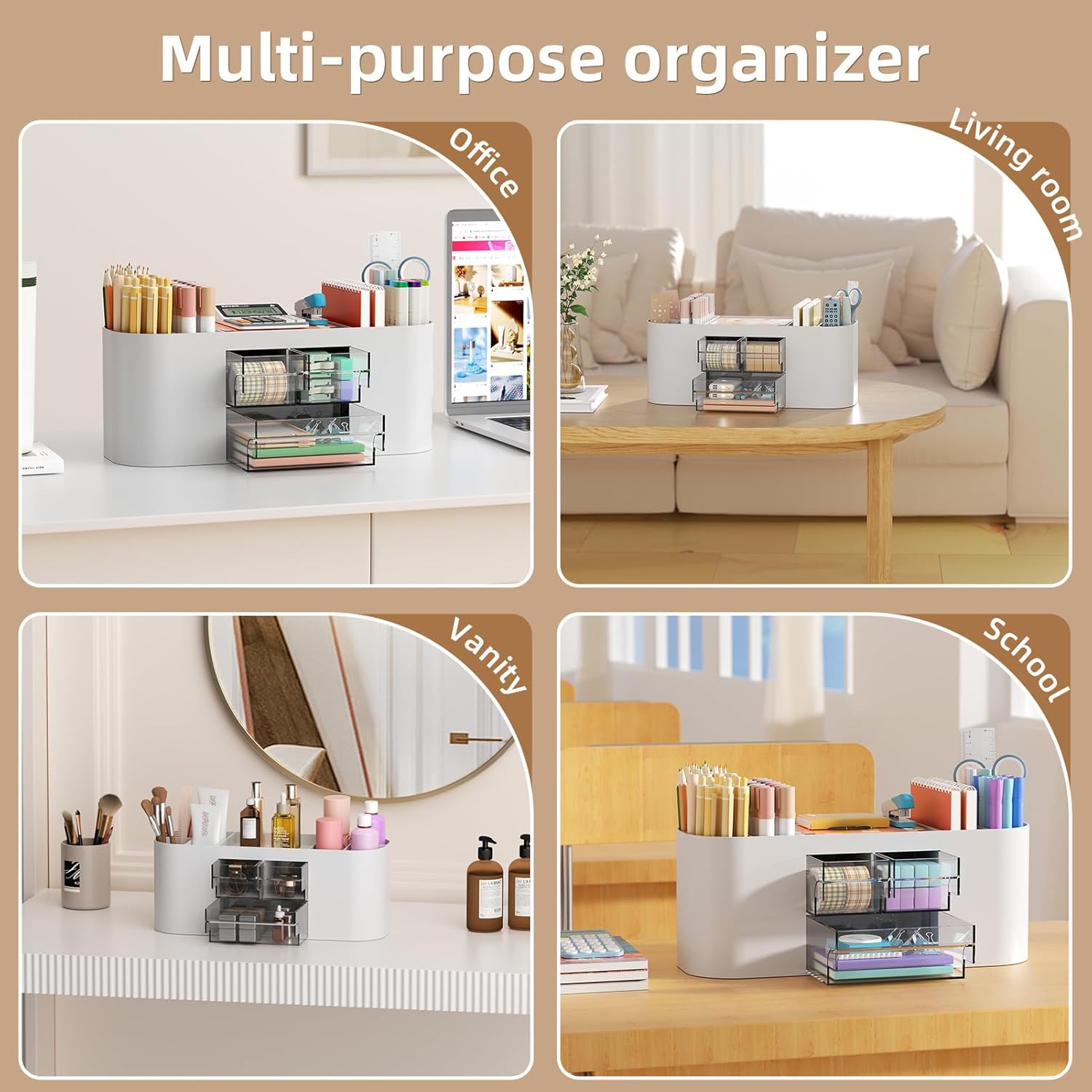 Thumbnail 4 de Marbrasse Schreibtisch Organizer mit 3 Schubladen – 7 Fächer, PS-Material, Grau