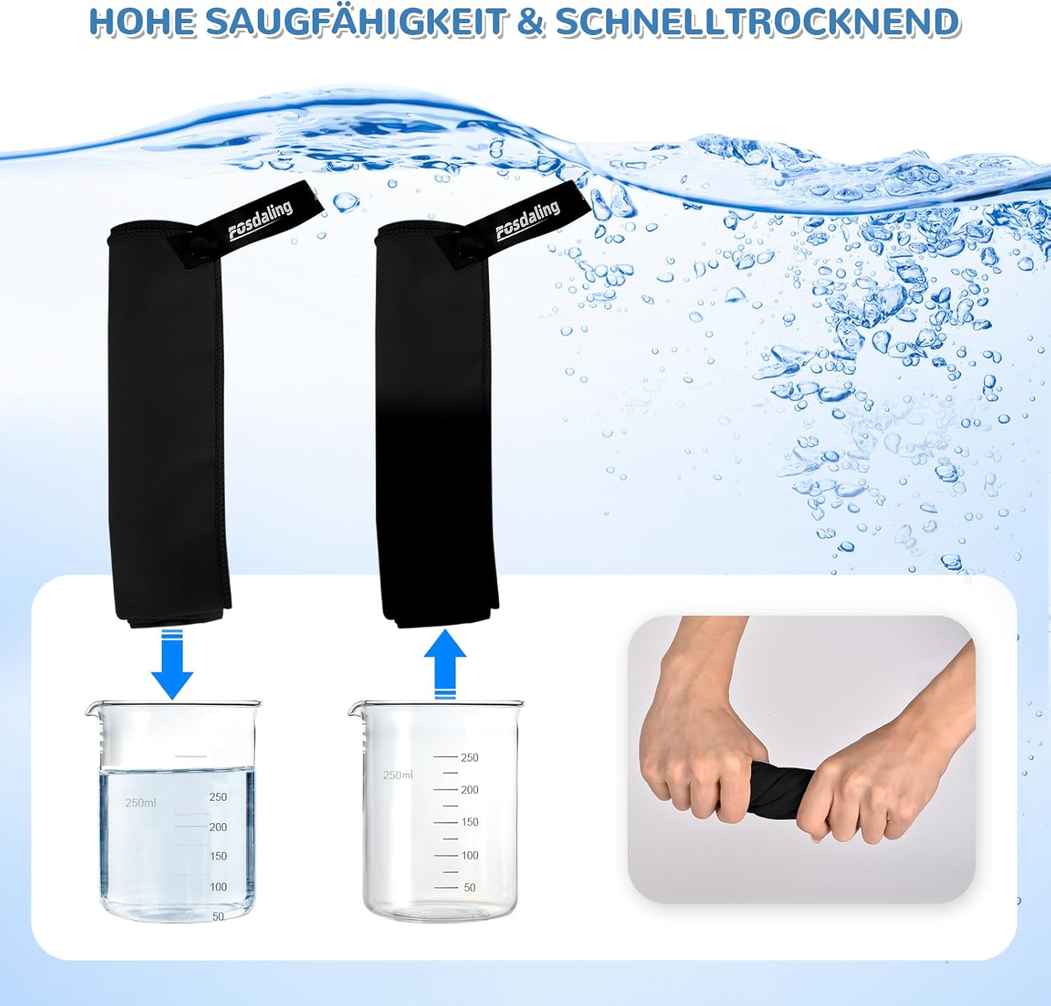 Thumbnail 6 de Fosdaling Mikrofaser Handtuch 3er-Set (200×100 cm + 2× 80×40 cm) – schnelltrocknendes Sporthandtuch mit Aufbewahrungsbeutel