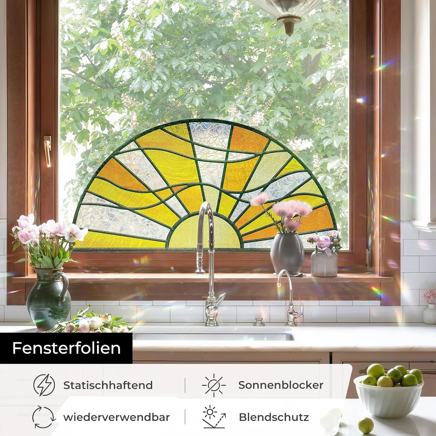 Thumbnail 2 de Fensterfolie selbstklebend 3D Buntglas – Fancyclings, 45×80 cm