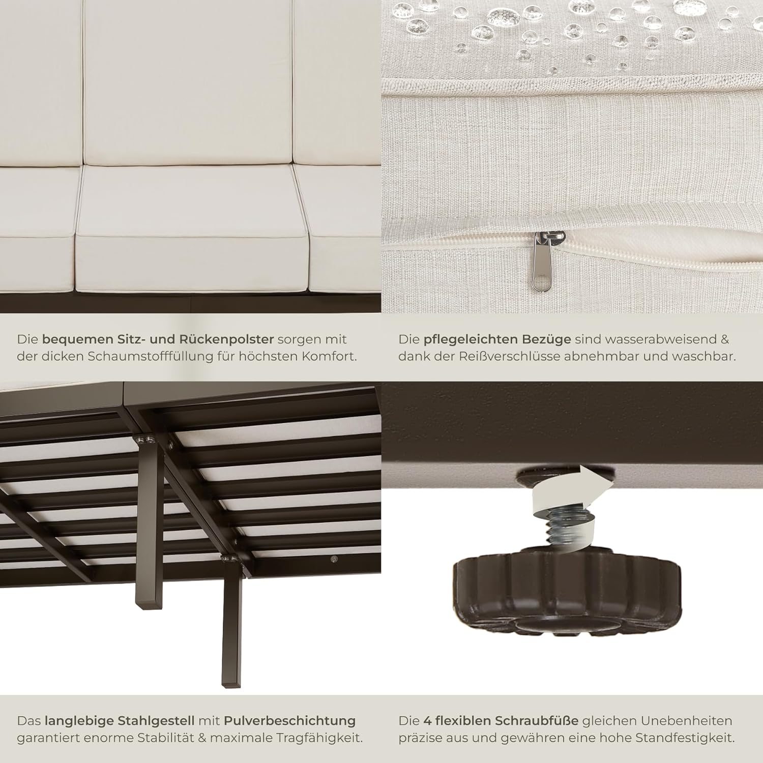Detalle de tectake® Garten Lounge Sofa 3 Sitzer – Outdoor-Couch mit Lehne und wetterfesten Bezügen