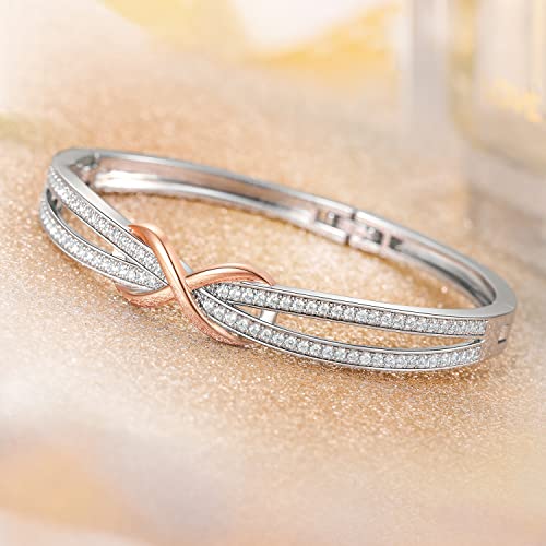 Detalle de Angelady Infinity Bracelet for Women – Rose Gold Plated 14K, Austria Crystal Detail