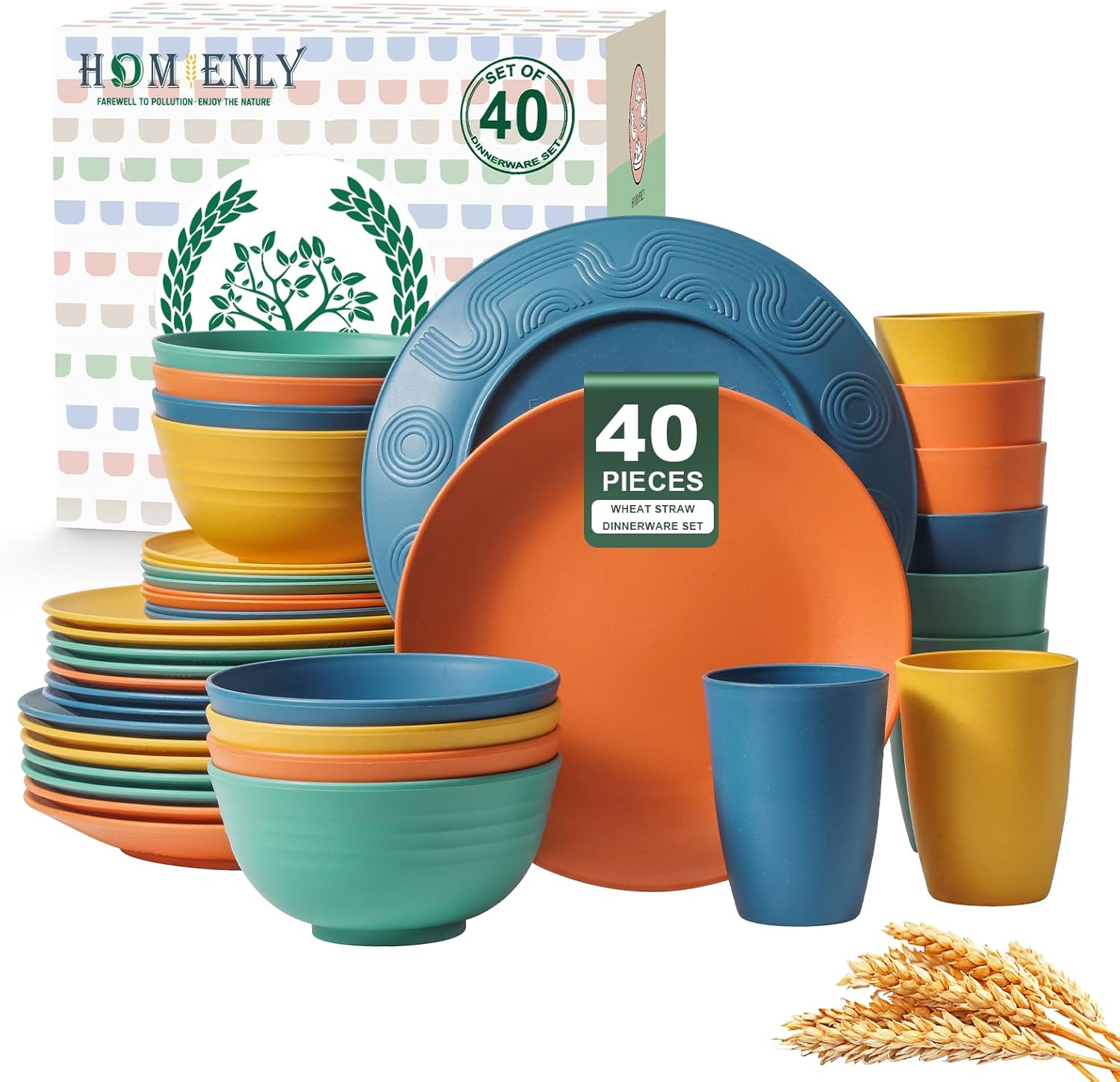 Detalle de Homienly 40-Piece Premium Wheat Straw Dinnerware Set for 8