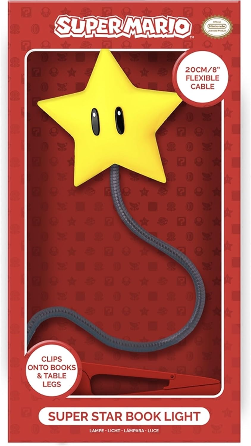 Detalle de Paladone Super Mario Super Star clipbooklamp met flexibele arm en led