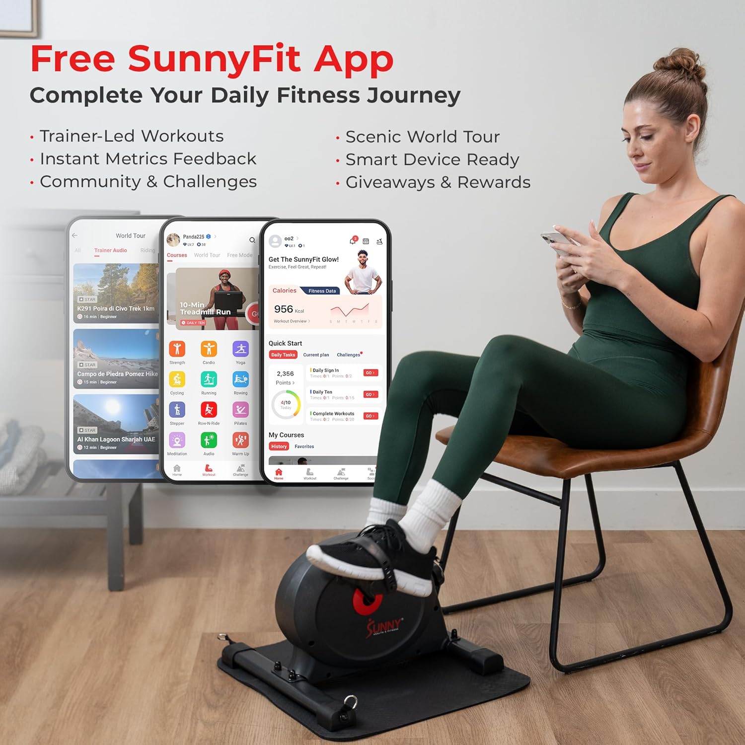 Detalle de Sunny Health & Fitness Smart Under-Desk Bike for Home