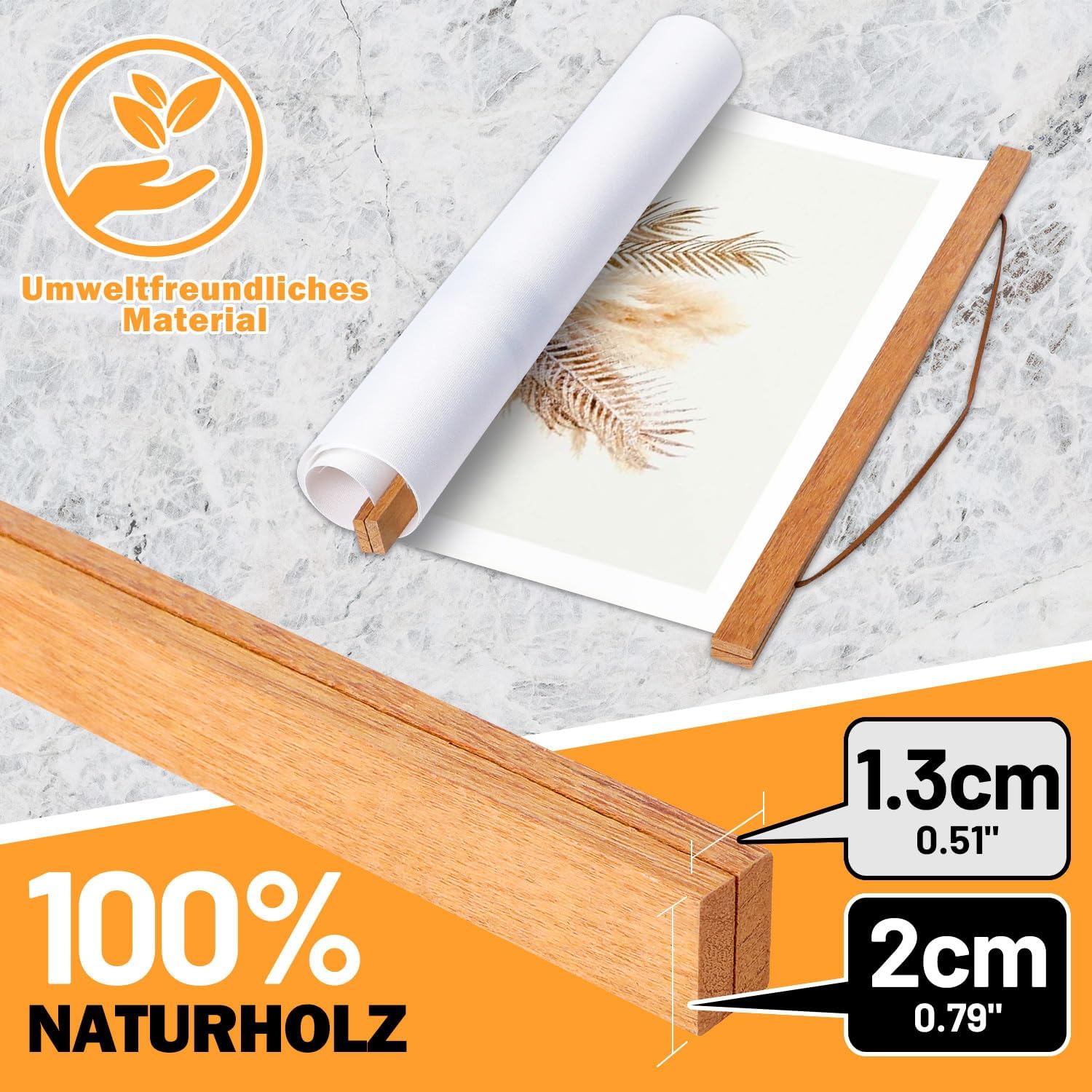 Detalle 2 de Benjia 4er Set magnetische Posterschiene für A4-Poster (21 cm) aus Teakholz