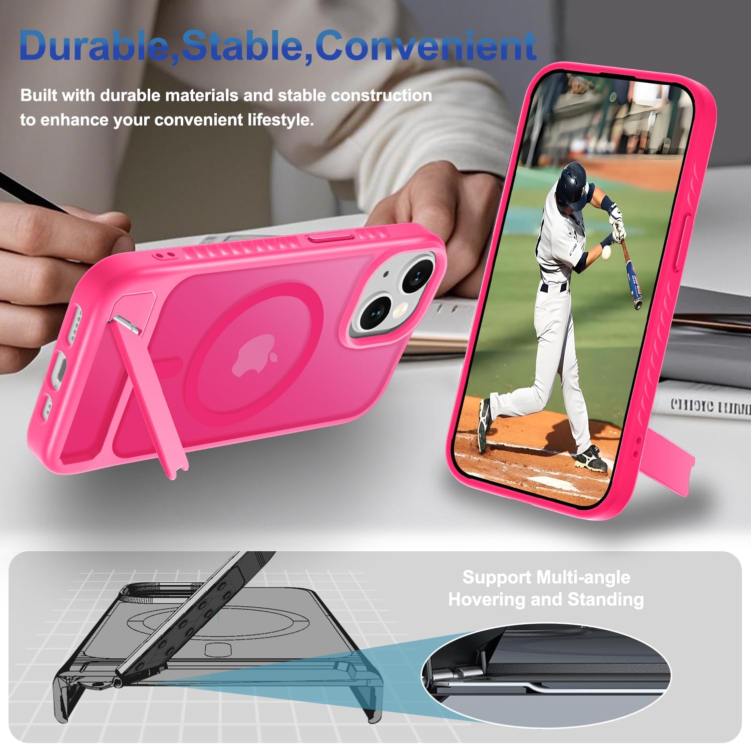 Thumbnail 1 de RMOCR MagSafe Case with Screen Protector & Lanyard for iPhone 15 / 14 (Hot Pink)