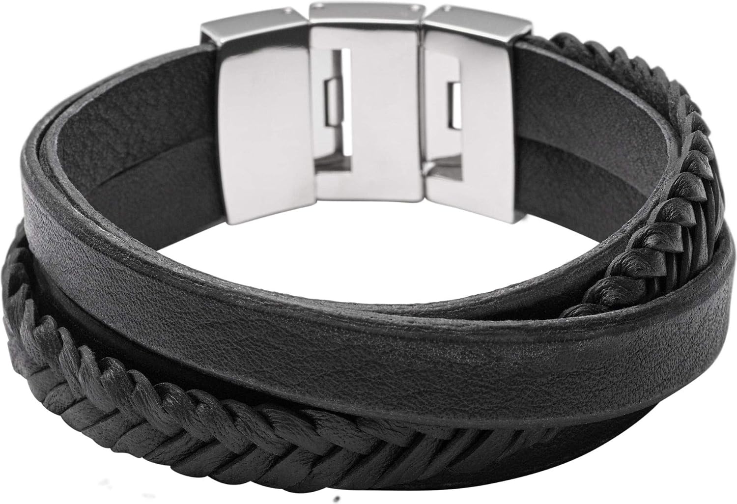 Detalle de Fossil Bracelet Homme Vintage Double Wrap – Cuir Marron, Longueur 480 mm (JF87354040)