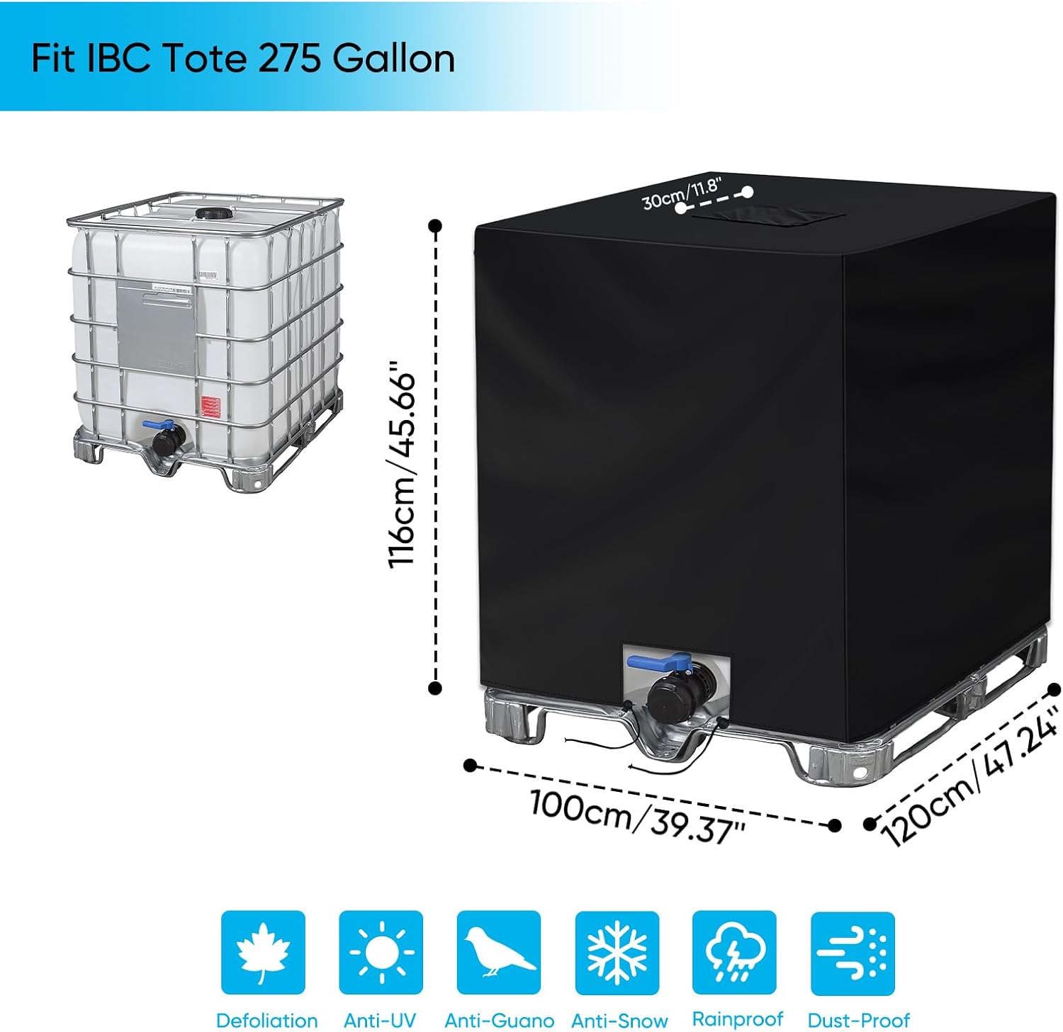 Detalle de Neverland IBC Tank Cover – Heavy Duty 420D for 1000L IBCs (120x100x116cm)