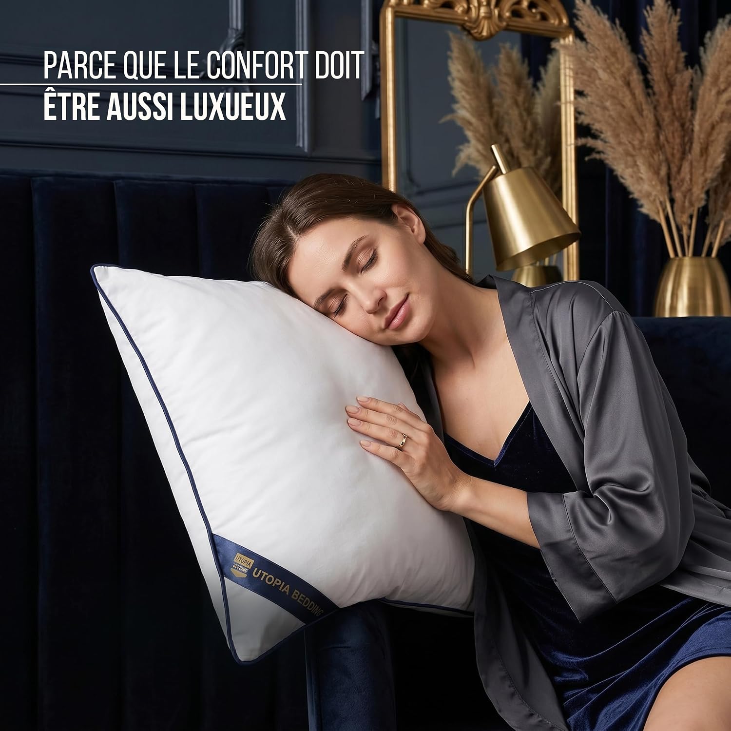 Detalle de Utopia Bedding Coussin 40x40 cm Lot de 2 – Oreillers Passepoilés en Microfibre