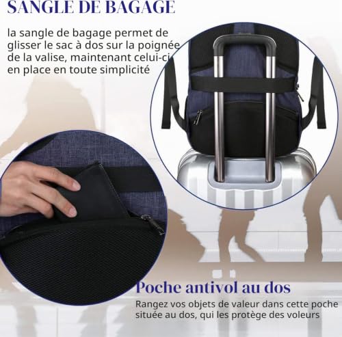 Detalle de MATEIN Grand Sac à dos ordinateur portable 17,3 pouces, bleu, 34 L