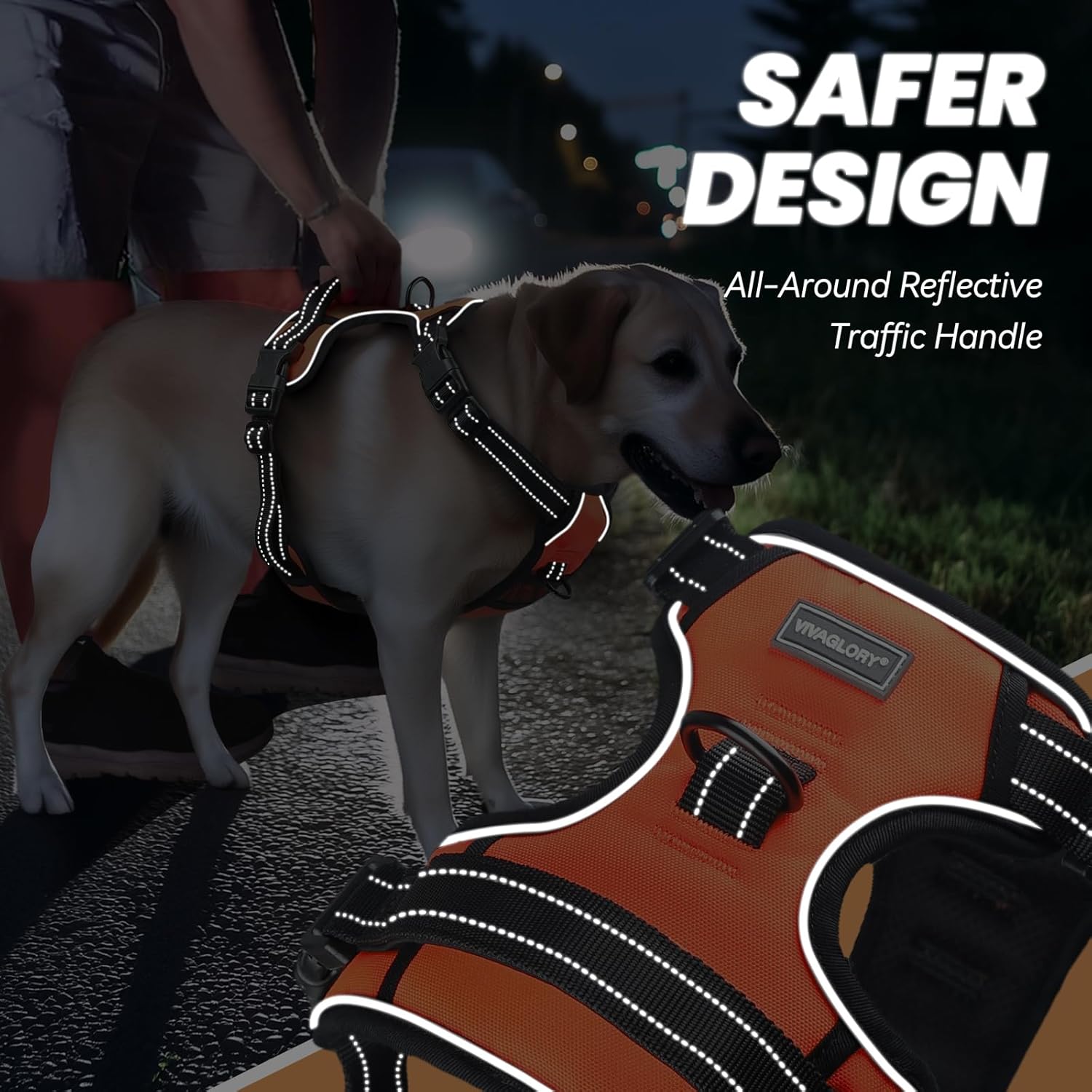 Detalle 2 de VIVAGLORY No Pull Dog Harness with Front & Back Clips (Size L, Orange)