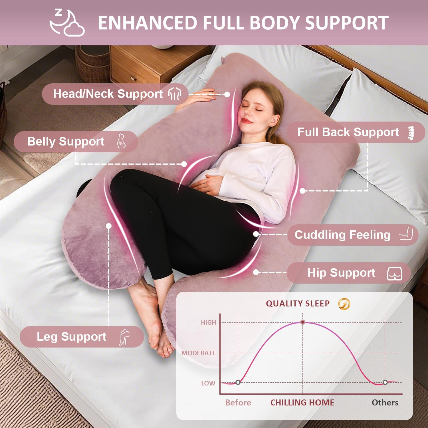 Thumbnail 1 de Chilling Home Coussin de grossesse et d’allaitement en forme de U en velours amovible, Violet