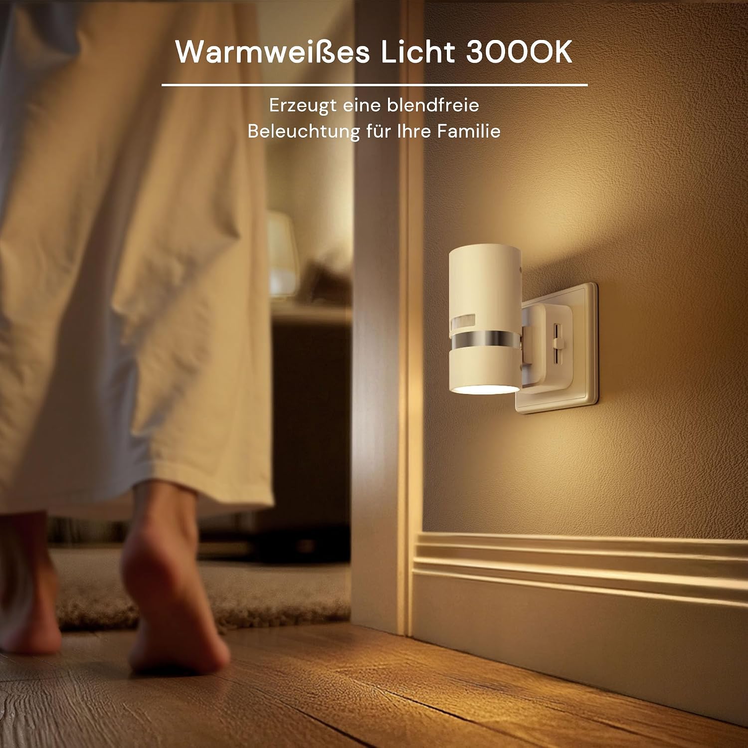 Detalle de LOHAS-LED Bewegungsmelder-Nachtlicht (2er-Set) mit 3 Modi: ON/AUTO/OFF, warmweiß 3000K, dimmbar für Steckdose