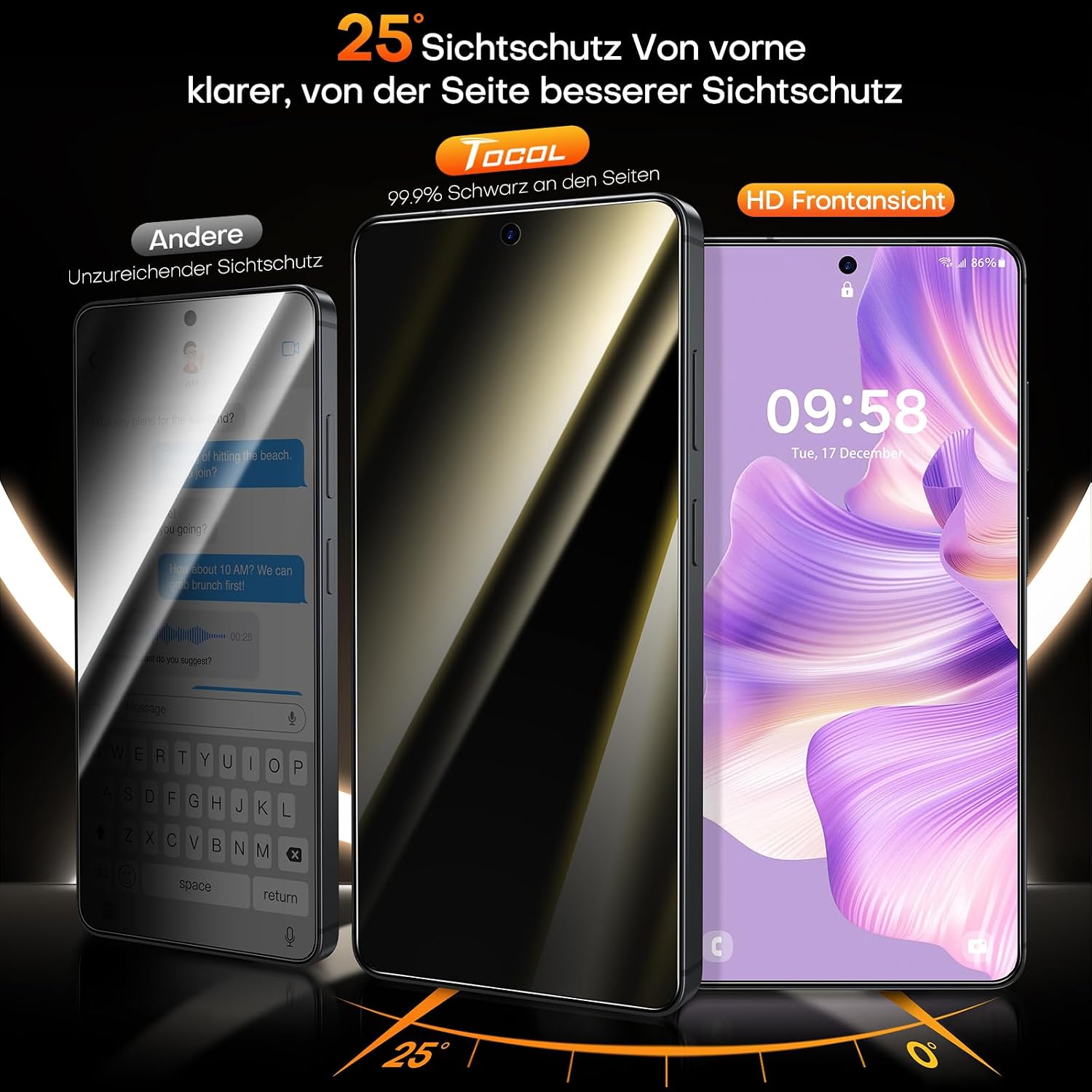 Detalle de TOCOL Sichtschutzpanzerfolie für Galaxy S26 6,3 Zoll – 2er-Pack
