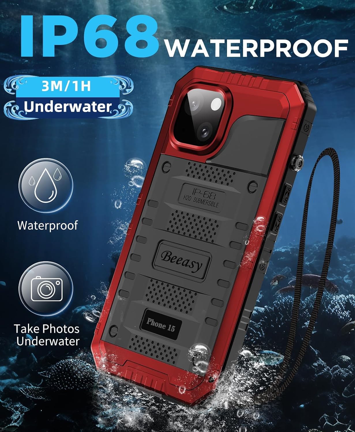 Detalle 1 de Beeasy iPhone 15 Case Waterproof Heavy Duty 6.1" Rugged Armour 🛡