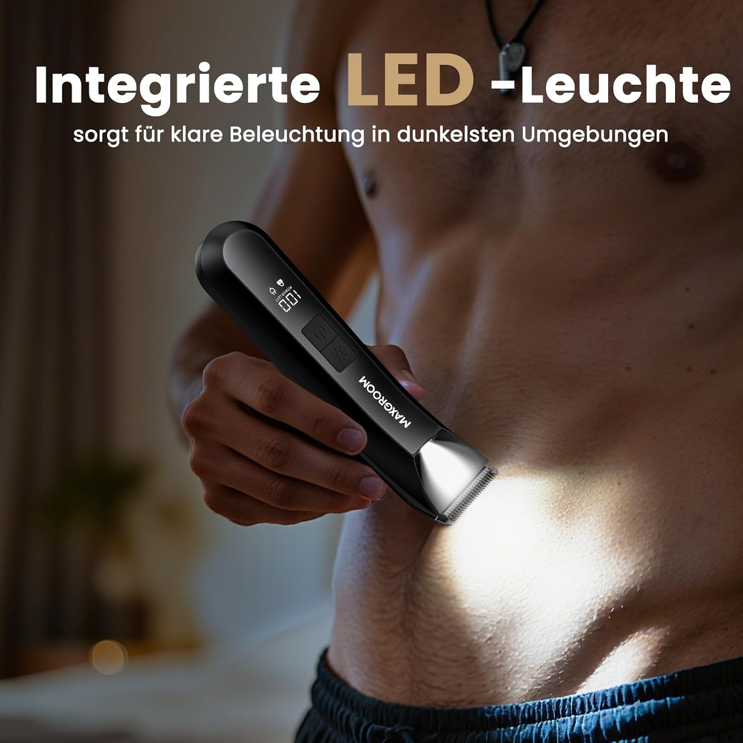 Detalle de MAXGROOM 3-in-1 Intimrasierer für Männer: Elektrischer Rasierer, Trimmer & Nasenhaartrimmer (IPX7)