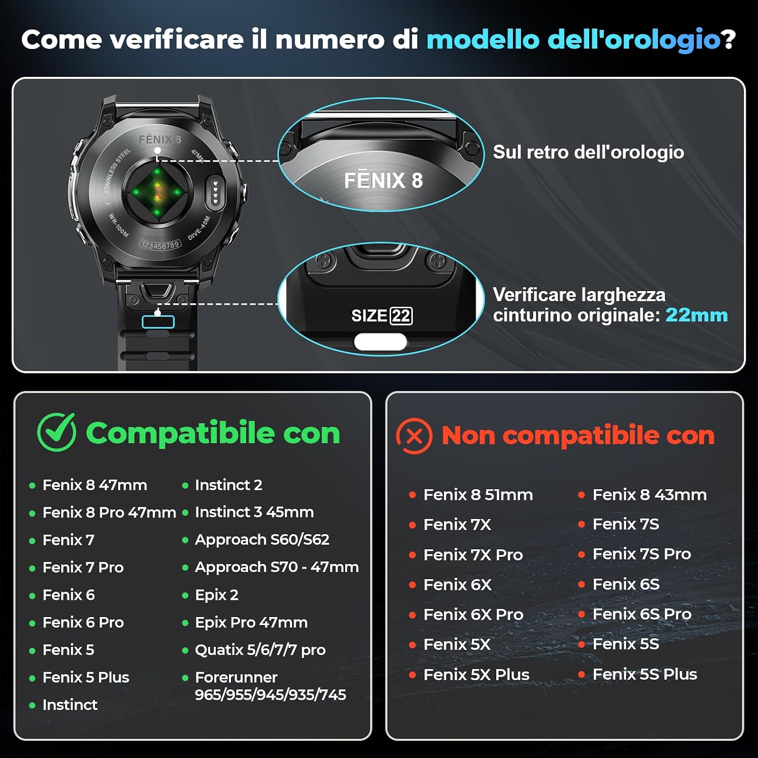 Detalle de ANBEST Cinturino Quick-fit 22mm per Garmin Fenix 7/6/5/8 e modelli compatibili: stile, comfort e praticità