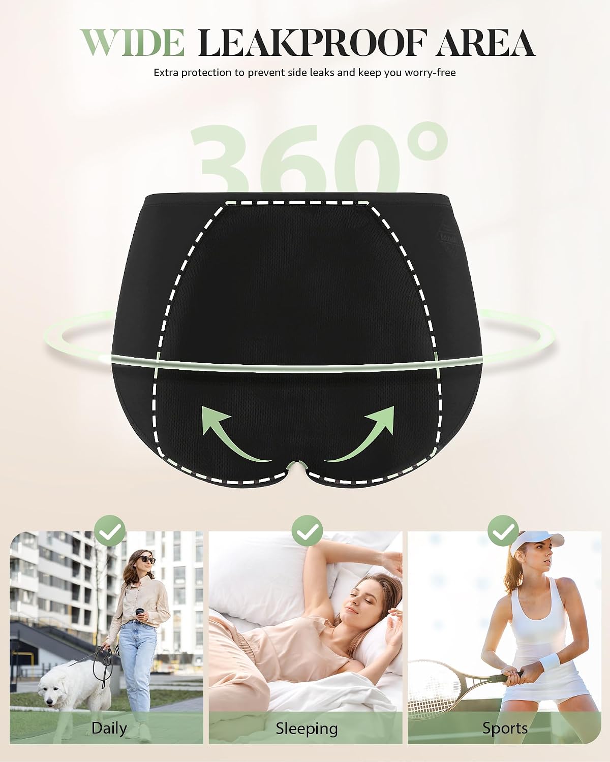 Detalle de TANSTC Periodenunterwäsche für starke Blutung im 3er-Set (High Waist, Baumwolle) für Damen & Mädchen