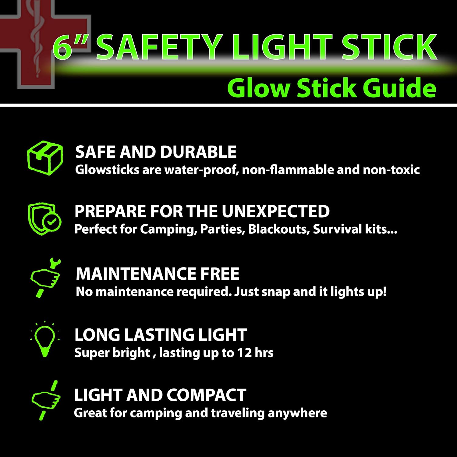 Detalle de HSGUS HSGUS2021 Green Glow Sticks, 32-Pack, 6-Inch, 12-Hour Light