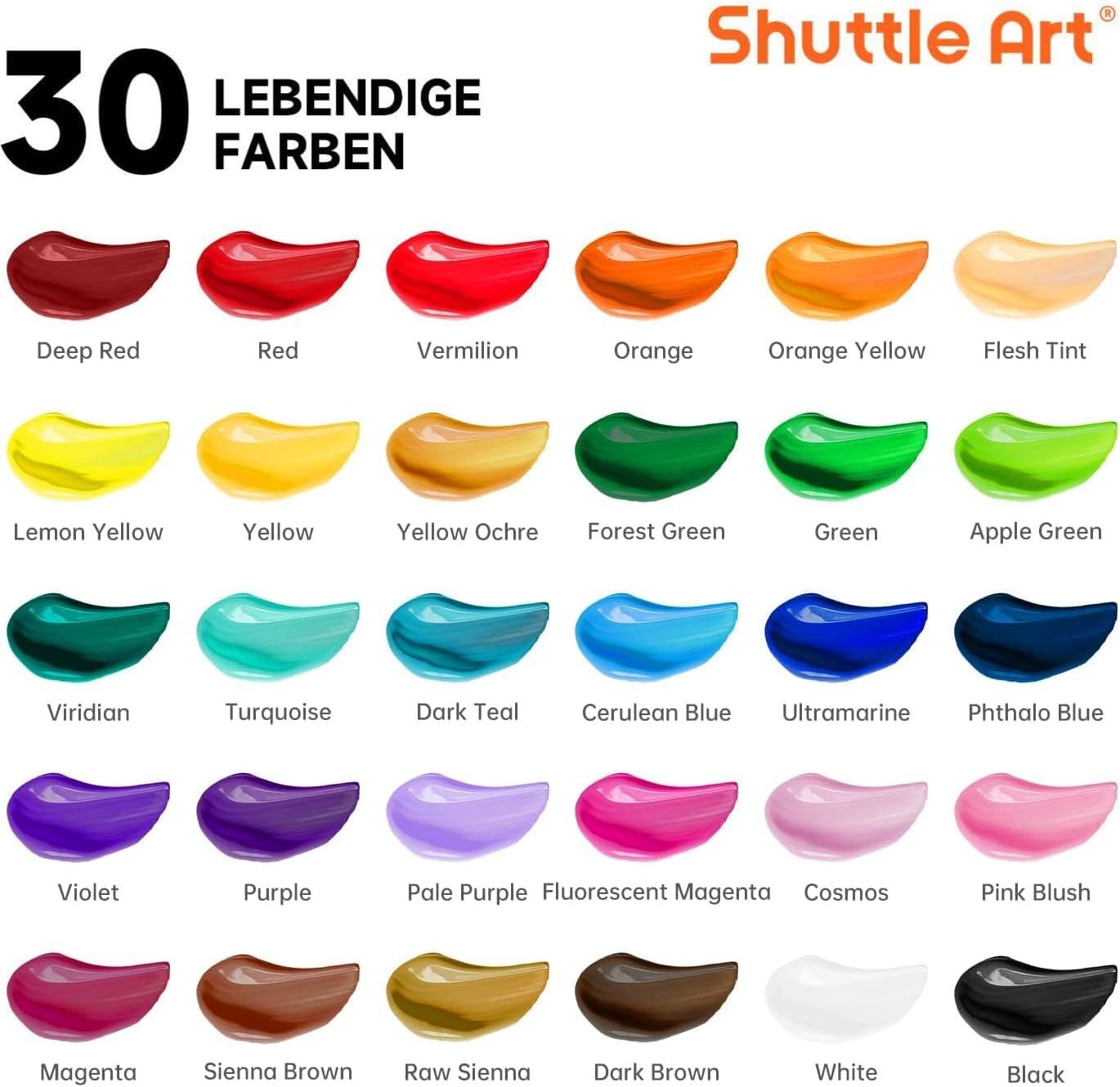 Thumbnail 2 de Shuttle Art 48-teiliges Acrylfarben-Set mit 30 Tuben (je 36 ml) und Pinselset