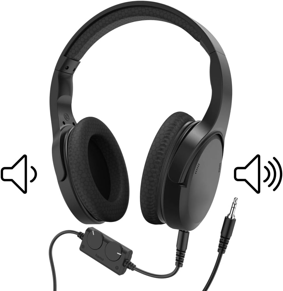 Thumbnail 2 de Hama TV-Kopfhörer mit Kabel, 6 m – verstellbarer Over-Ear mit Lautstärkeregelung (3,5 mm + 6,35 mm), schwarz