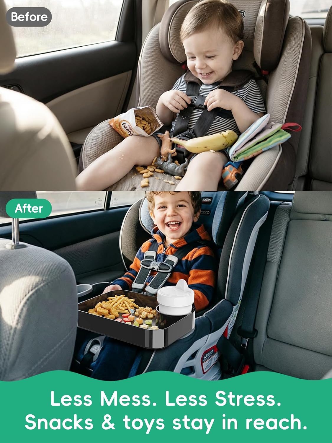 Detalle de BBSDA Cup Tray Car Seat Snack Tray with Rotating Square Tray and Cup Holder