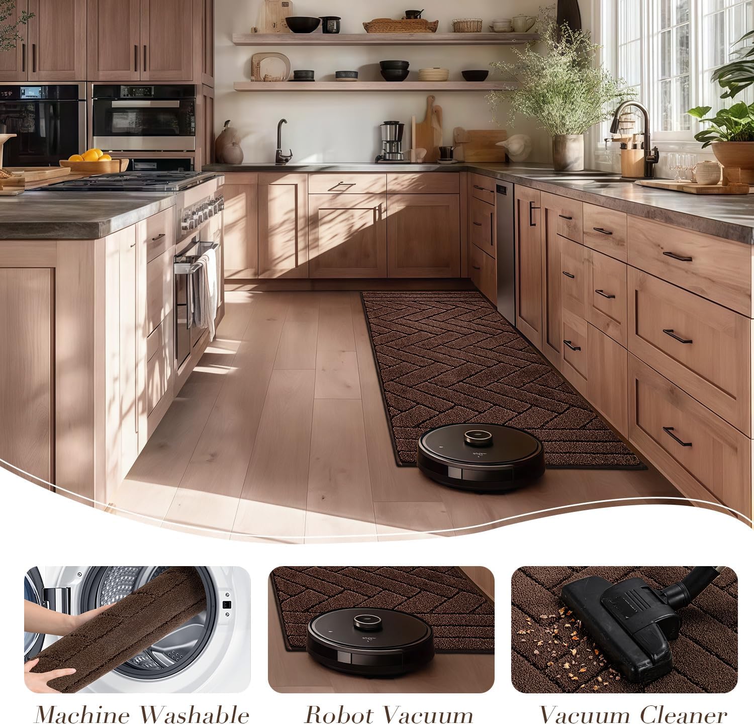 Thumbnail 5 de Kitchen Runner Rugs 20" x 48" Non-Slip Kitchen Mat Set (Camel)