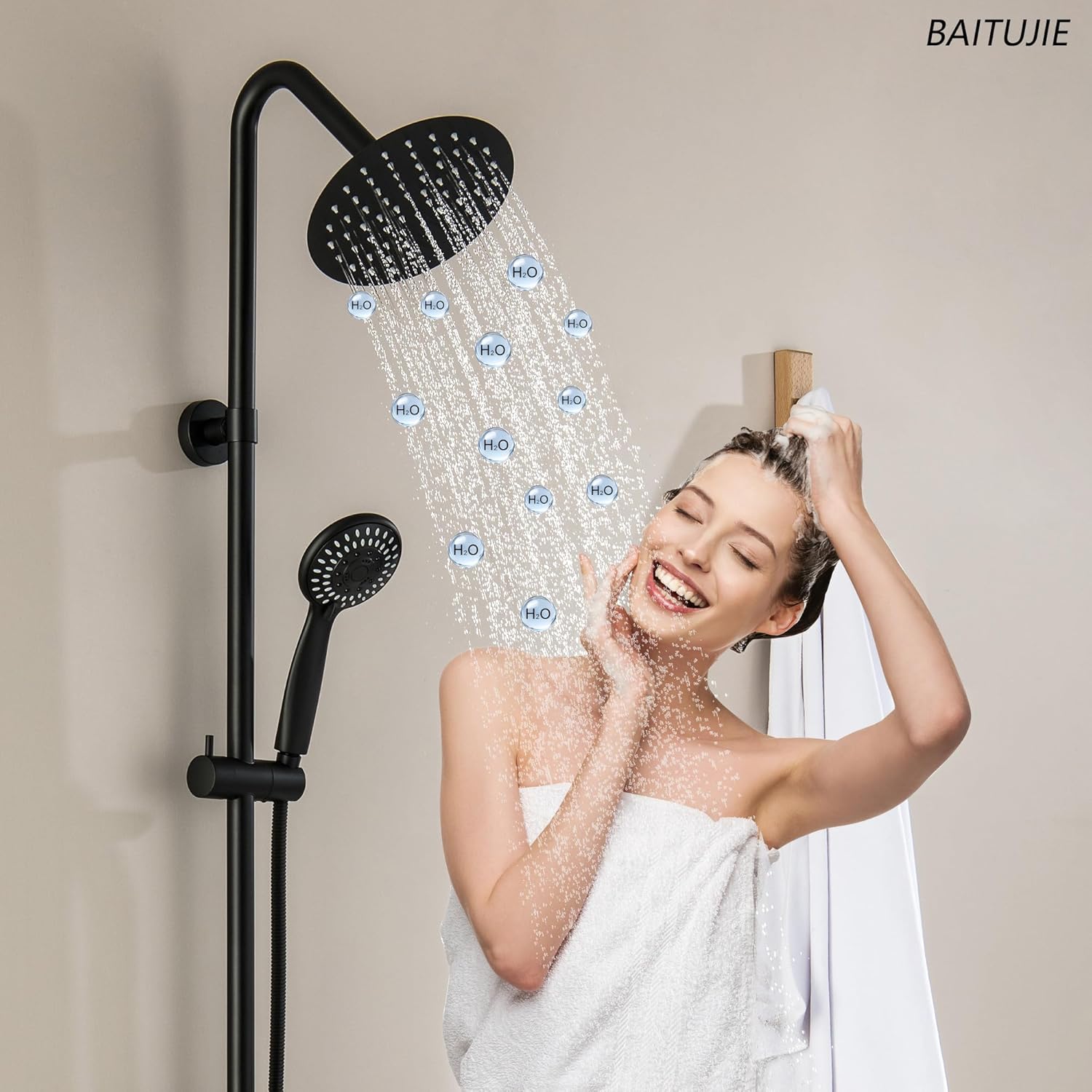 Thumbnail 3 de BAITUJIE Duschset schwarz – 2 in 1 Duschsystem mit großer Regendusche (20x20 cm) & Handbrause, komplettes Montageset