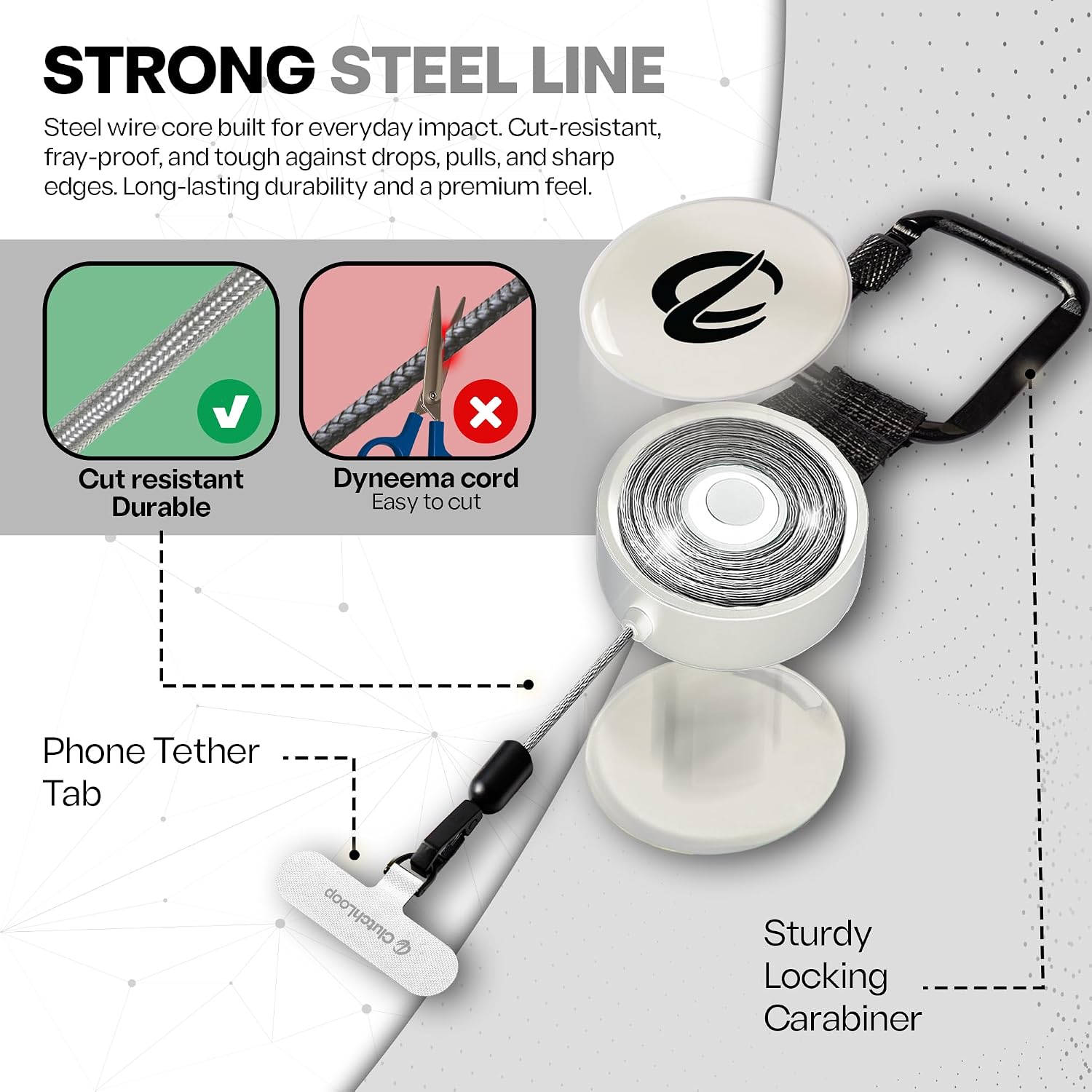 Detalle de ClutchLoop Anti-Theft Phone Tether with Retractable Steel Line and Locking Carabiner (Universal)