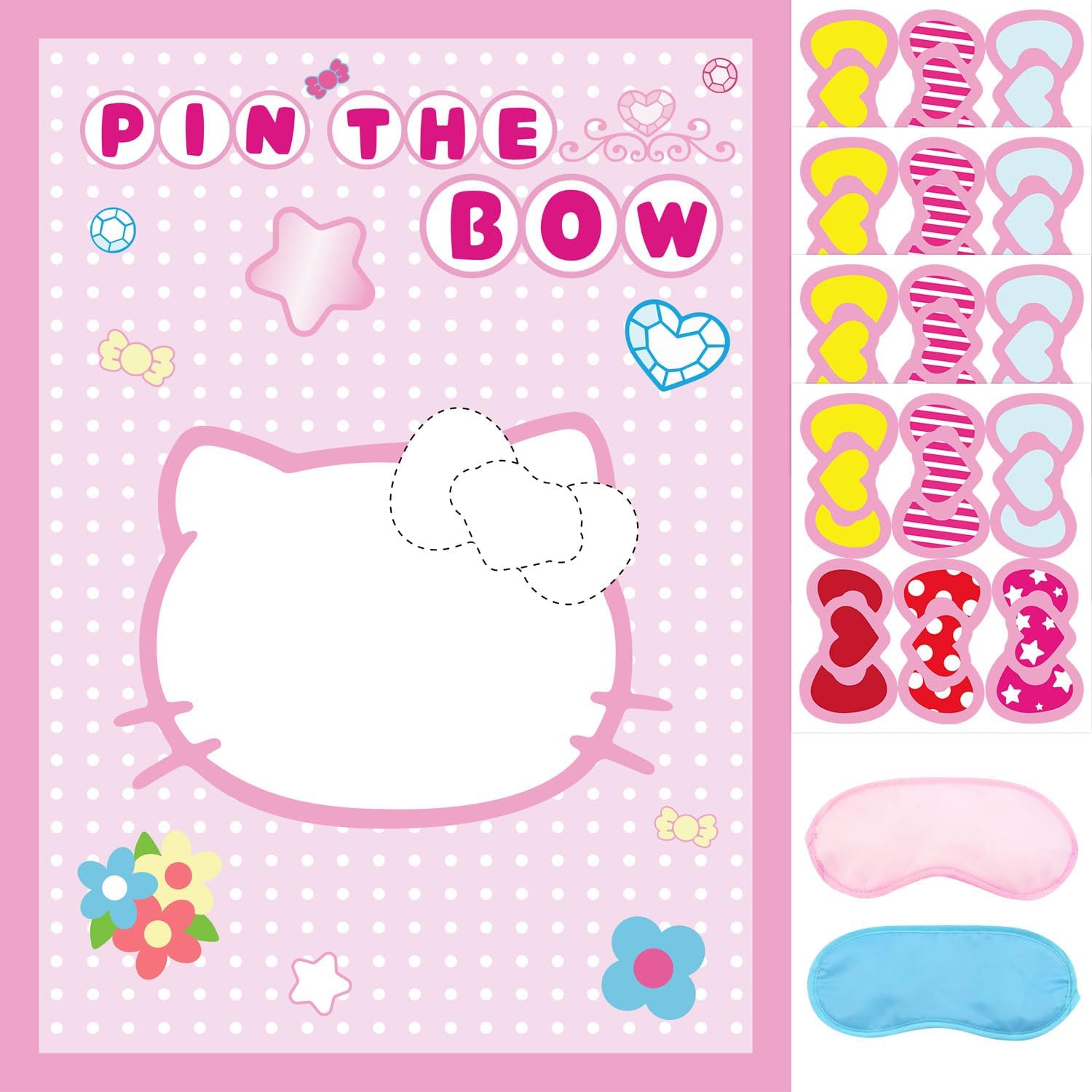 Thumbnail 2 de Cute Pink Cats Birthday Party Decoration Game: Pin the Bow on the Cat (24 Stickers + Poster)