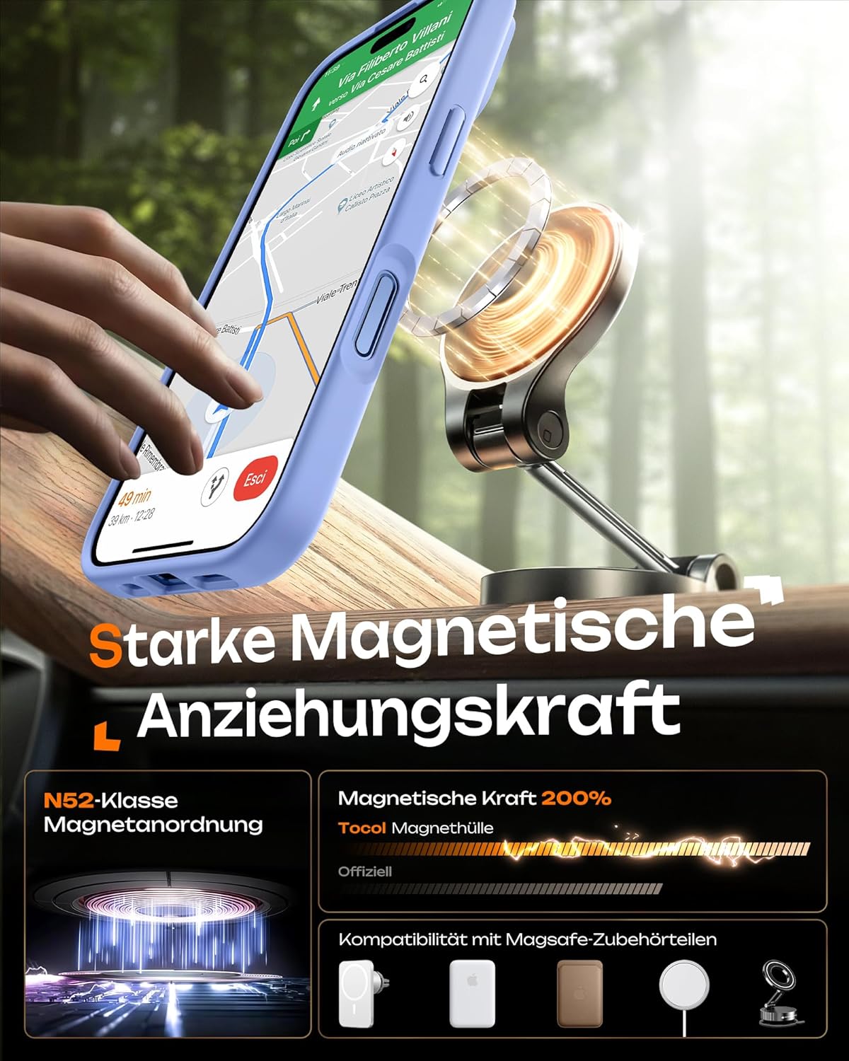 Thumbnail 3 de TOCOL MagSafe Hülle für iPhone 17 mit Vollkameraschutz, Magnetring & 4-Schicht-Stoßdämpfung – hellblau
