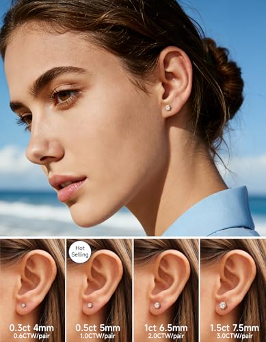 Thumbnail 2 de MomentWish Moissanita Pendientes de Plata 925 para Mujer y Hombre con engaste de 6 puntas (5 mm, 1 quilate)
